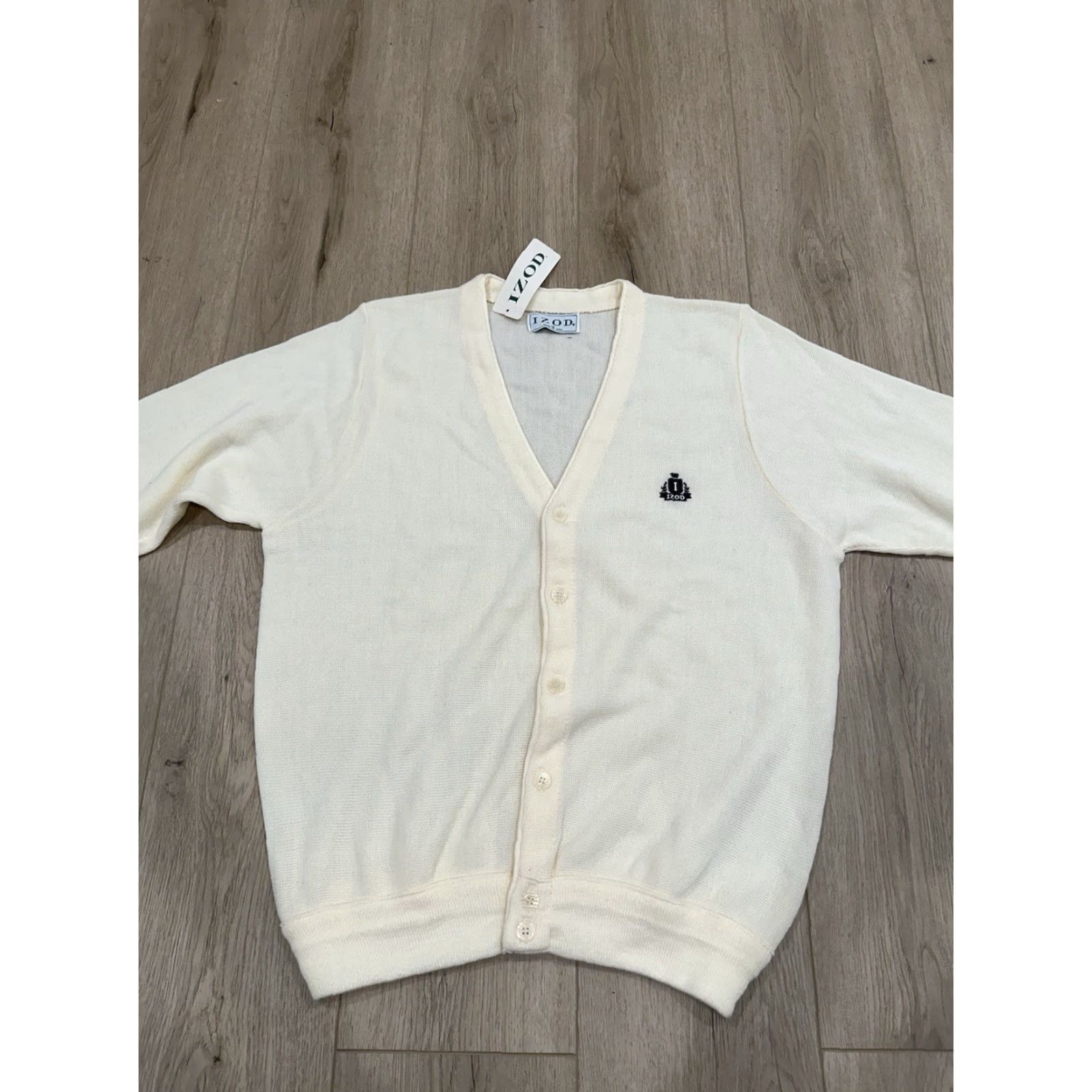 Izod VINTAGE IZOD Cardigan Sweater Mens M Ivory Knit Logo USA 80s 90s Grandpa Made In USA Size US M / EU 48-50 / 2 - 3 Thumbnail