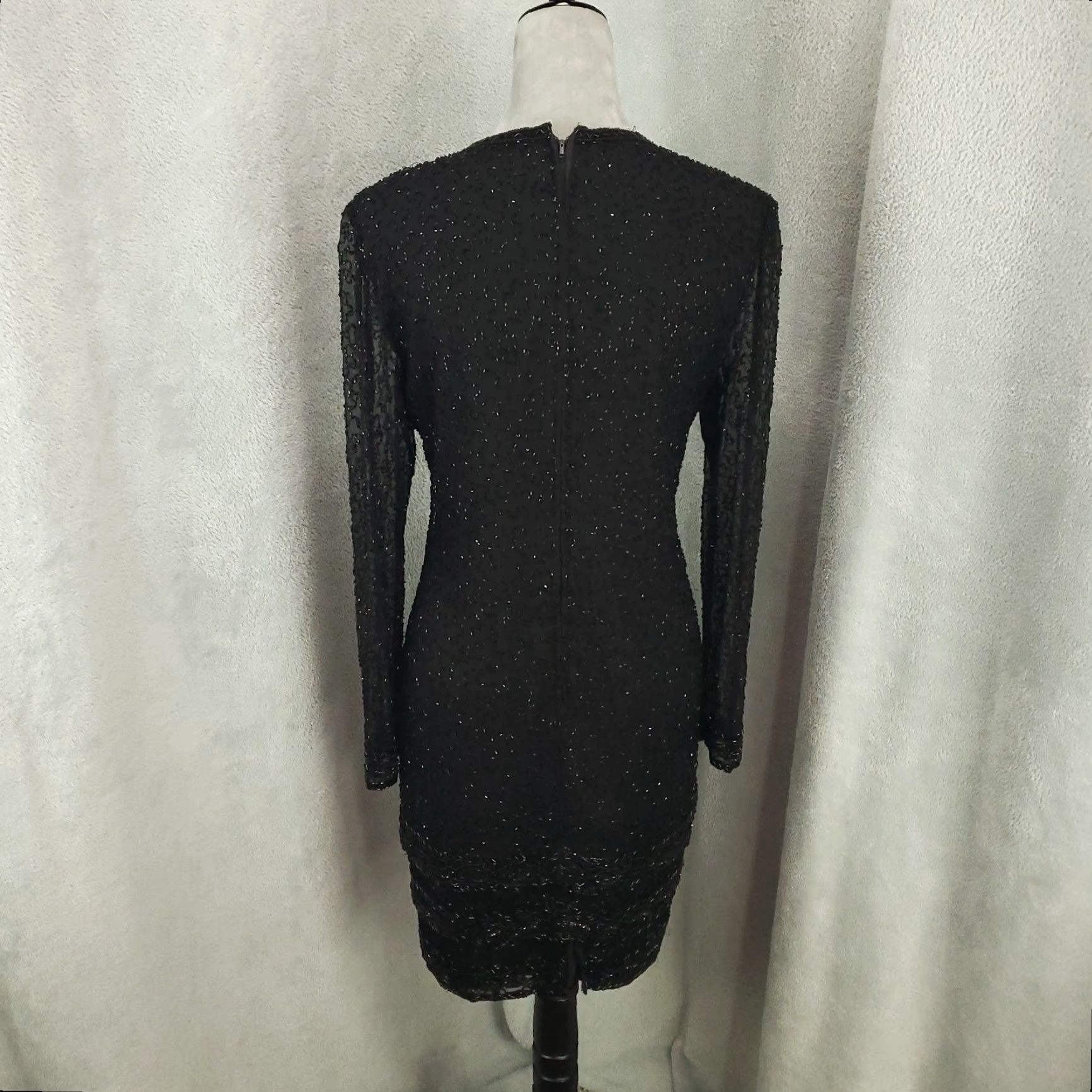 Vintage Brilliante By JA Dress Womens Small Black Silk Bead Sheer Zip Evening Cocktail Size S / US 4 / IT 40 - 3 Thumbnail