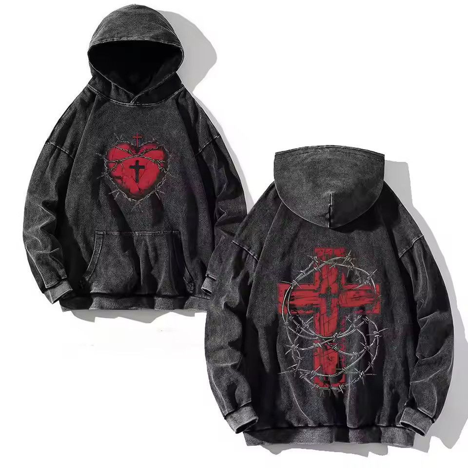Japanese Brand Streetwear Love Cross Graphic Hoodie Punk Gothic Style Size US S / EU 44-46 / 1 - 1 Thumbnail