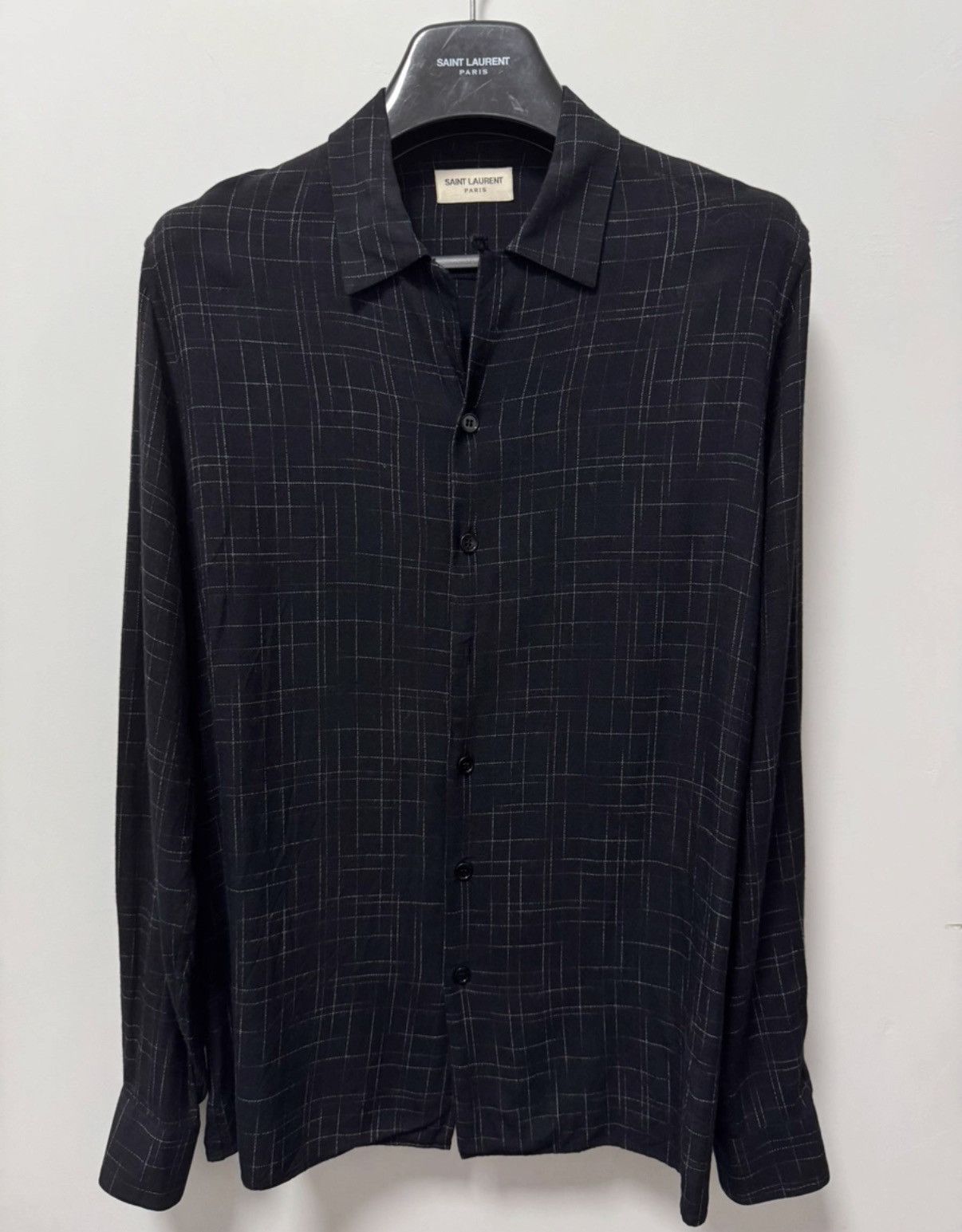 Saint Laurent Paris SLP) 14FW Runway Cuban Collar Silk Black Slub Texture Shirt Size US L / EU 52-54 / 3 - 3 Thumbnail