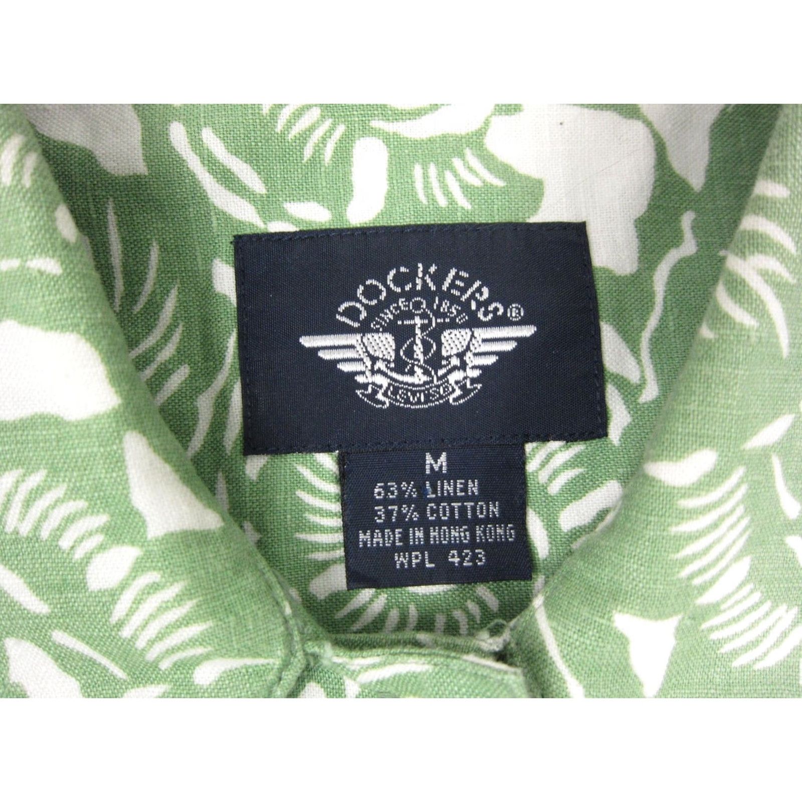 Dockers VINTAGE Dockers Shirt Mens M Green White Floral Leaf Linen Cotton 90s Button-Up Collared Short Sleeve Size US M / EU 48-50 / 2 - 4 Thumbnail