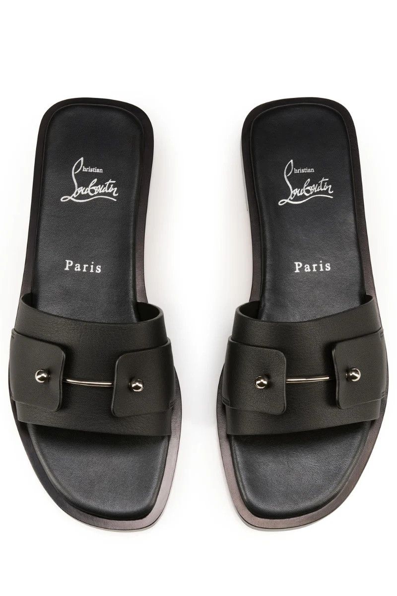 Christian Louboutin Chambelimule Donna Flat Black Calf Leather Slide Sandal 35 Size US 5 / IT 35 - 8 Thumbnail