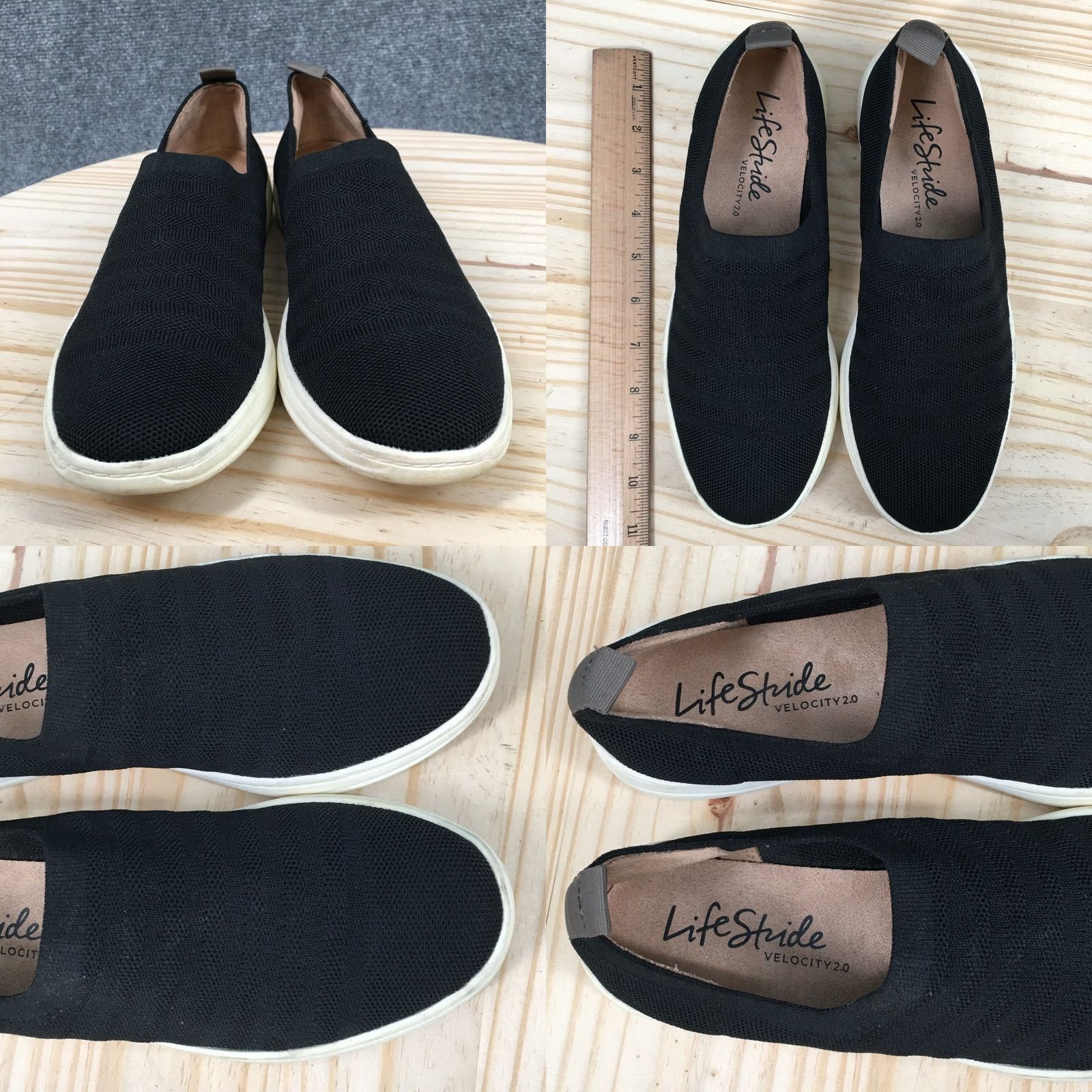 Vintage LifeStride Shoes Womens 7.5 M Energy Knit Slip-On Sneakers Black Fabric Low Top Size M / US 6-8 / IT 42-44 - 8 Thumbnail