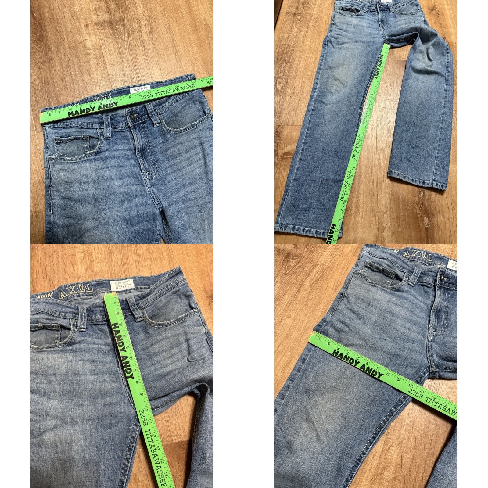 Denime Axel Jeans Slim Boot Distressed Denim Pants Men's 34x32 32x30 TK Axel Slim Boot Model T.K. Axel Regular Waist Blue Denim 5-Pocket Mens Jeans Size US 32 / EU 48 - 8 Thumbnail