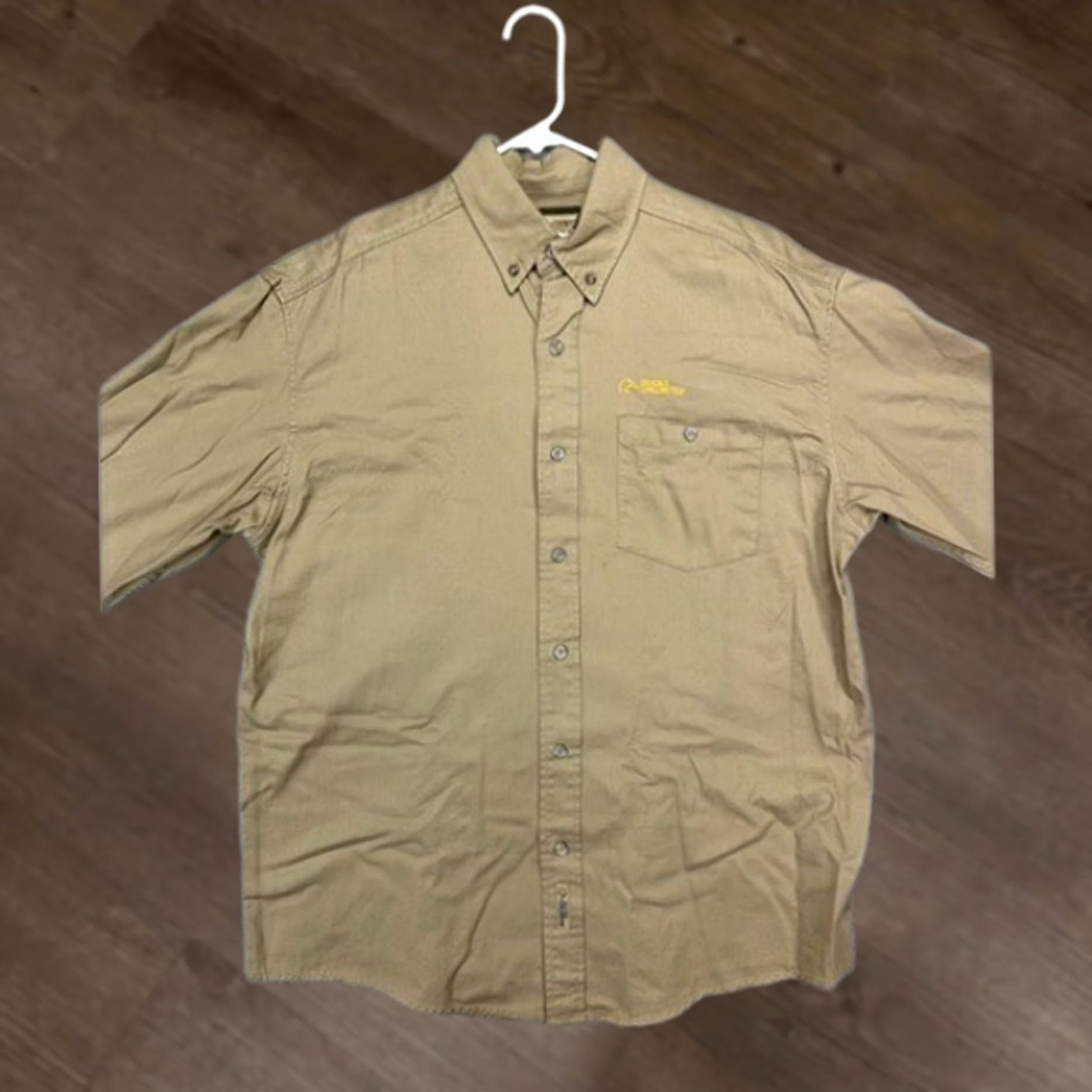 SafTbak VINTAGE Saftbak Shirt Mens Medium Khaki 100% Cotton Button-Down Long Sleeve Pocket Size US M / EU 48-50 / 2 - 1 Thumbnail