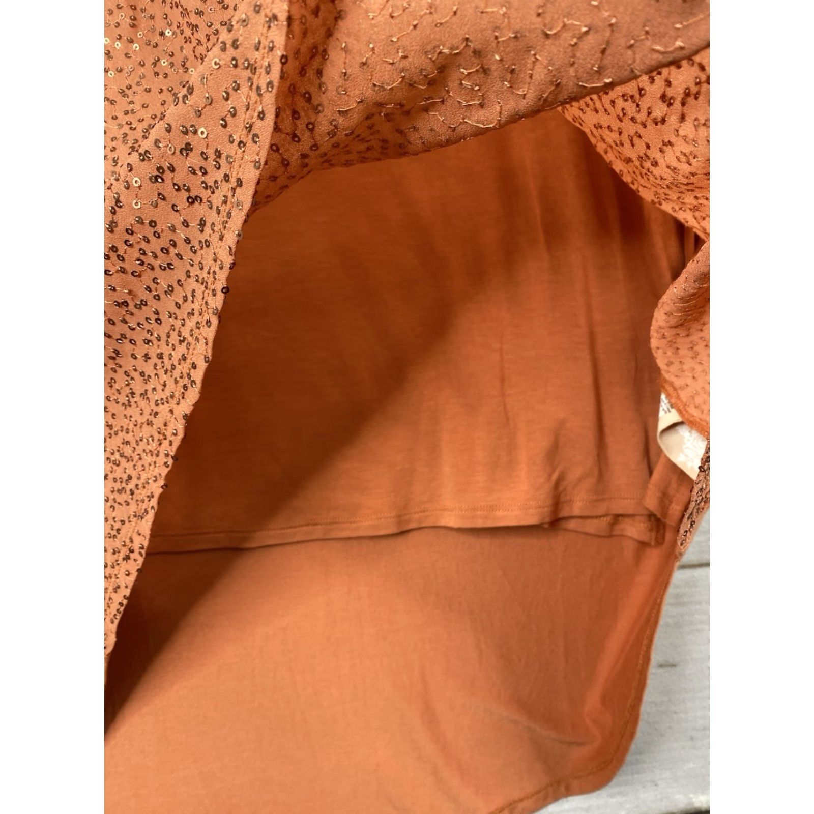 Soft Surroundings Soft Surroundings Dress Shirt Dress M Orange Sequin Beaded Embroidered Short Slv V-Neck Casual Beach Vacation romantic Womens Size 32" / US 10 / IT 46 - 7 Thumbnail