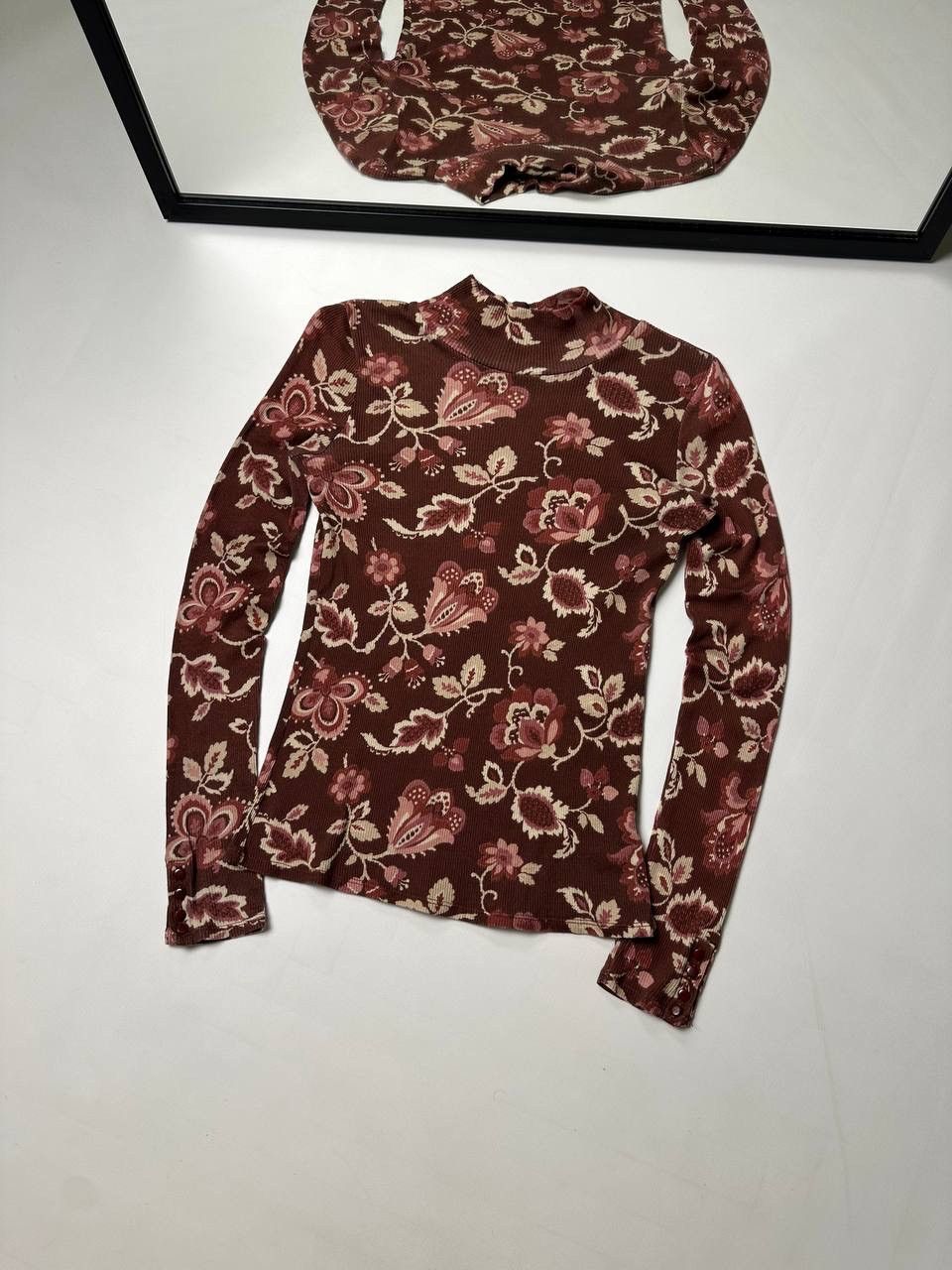 Sezane Sézane Floral Print Mock Neck Top Long-sleeve Luxury Paris Size S / US 4 / IT 40 - 2 Thumbnail
