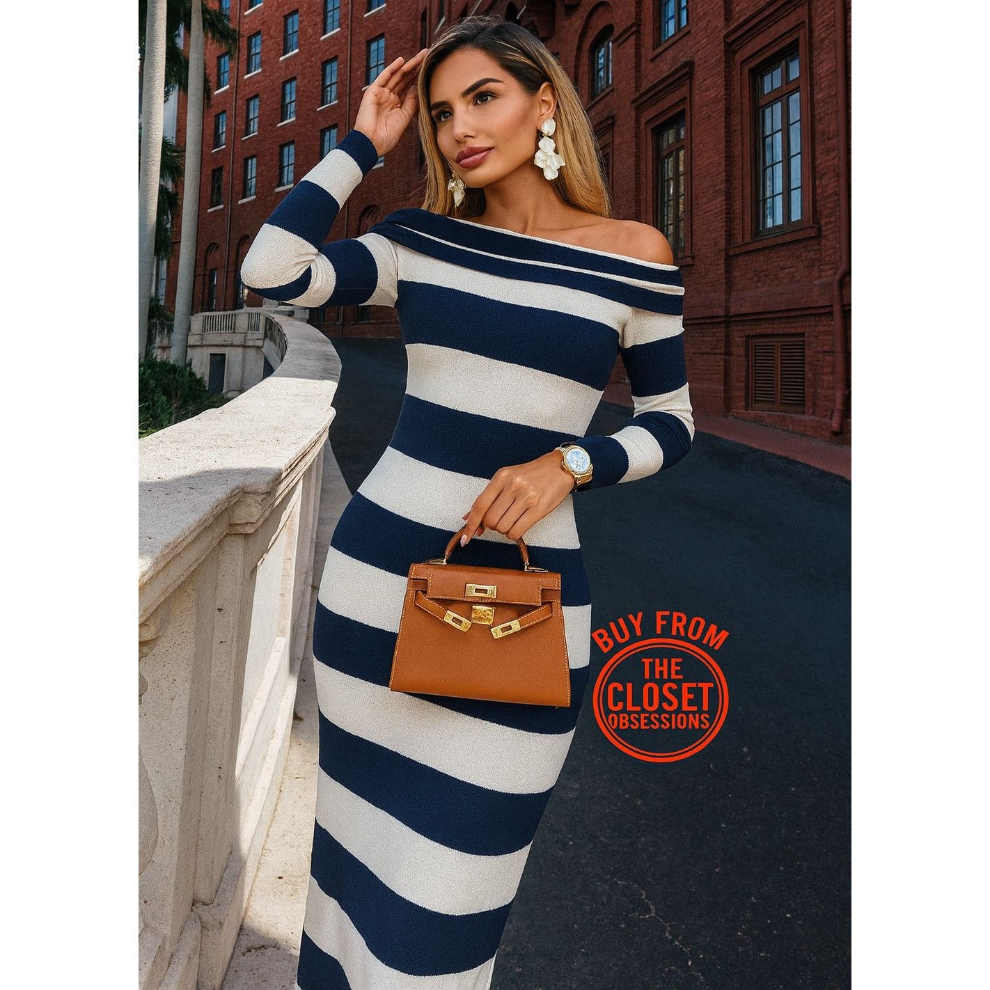 ZARA Striped Knit Off Shoulder Midi Dress NWT Size M