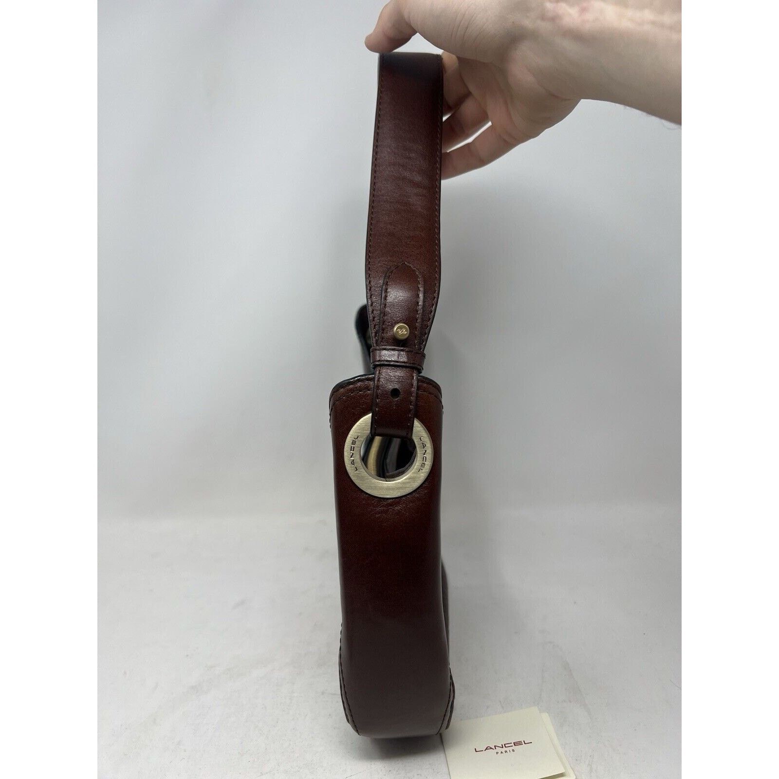 Lancel Lancel [Authentic] Curb Dark Brown Leather Weave Gold Chain Size ONE SIZE - 9 Thumbnail