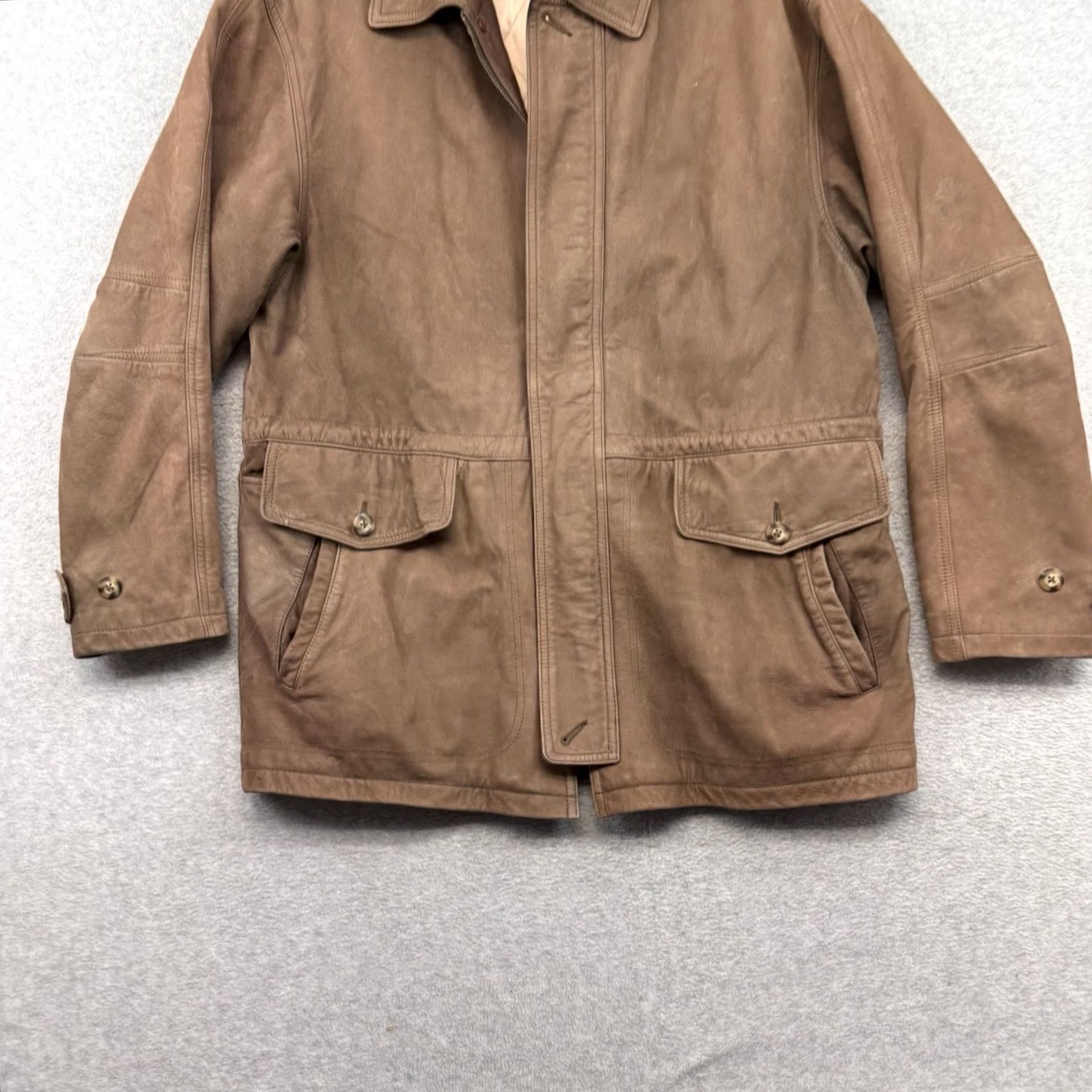 Lands' End VINTAGE Lands' End Leather Chore Bomber Jacket Mens M Brown 90s Outdoor Fall Winter Spring Zip Collared Size US M / EU 48-50 / 2 - 2 Thumbnail