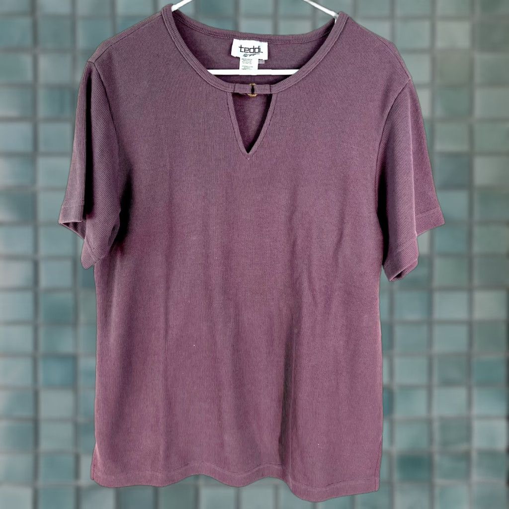Vintage Teddi Blouse Shirt Purple Round Neck Short Sleeve M Womens Casual Top Size M / US 6-8 / IT 42-44 - 1 Thumbnail