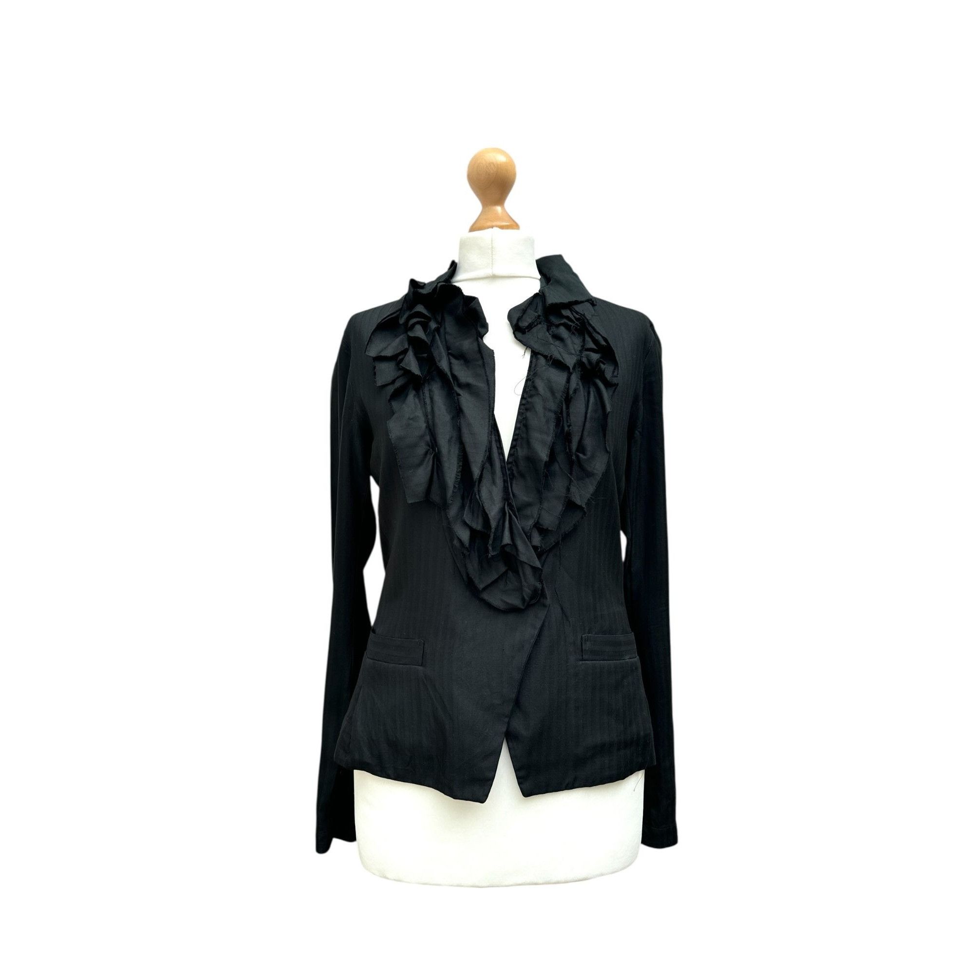 Issey Miyake Black Silk Ruffled Jacket Size S / US 4 / IT 40 - 1 Thumbnail