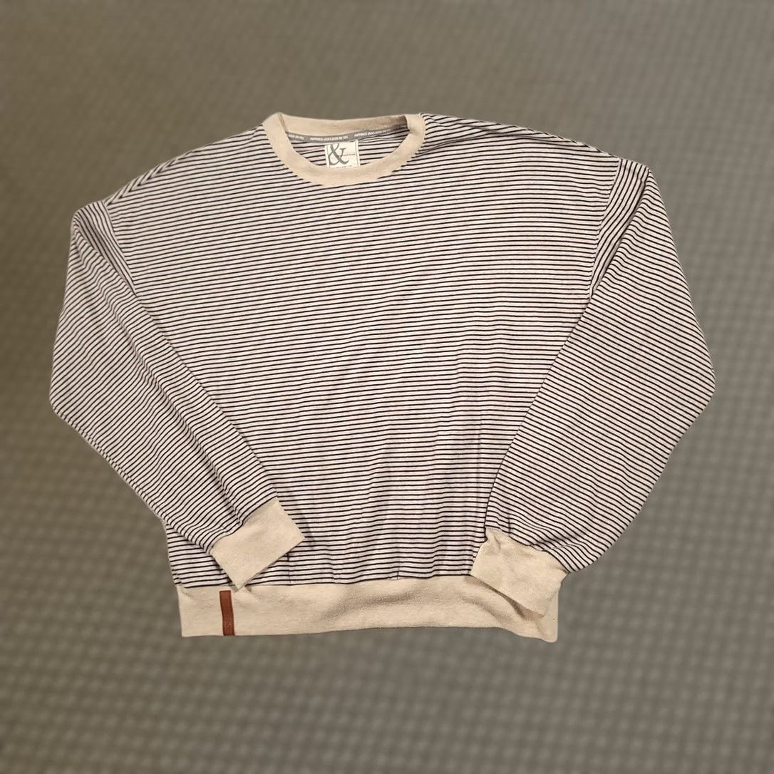 Avenue Ampersand Avenue Womens Sweatshirt Beige Striped Crewneck Size XL Long Sleeve Pullover Casual Fiber 95% Cotton 5% Spandex Size XL / US 12-14 / IT 48-50 - 1 Thumbnail