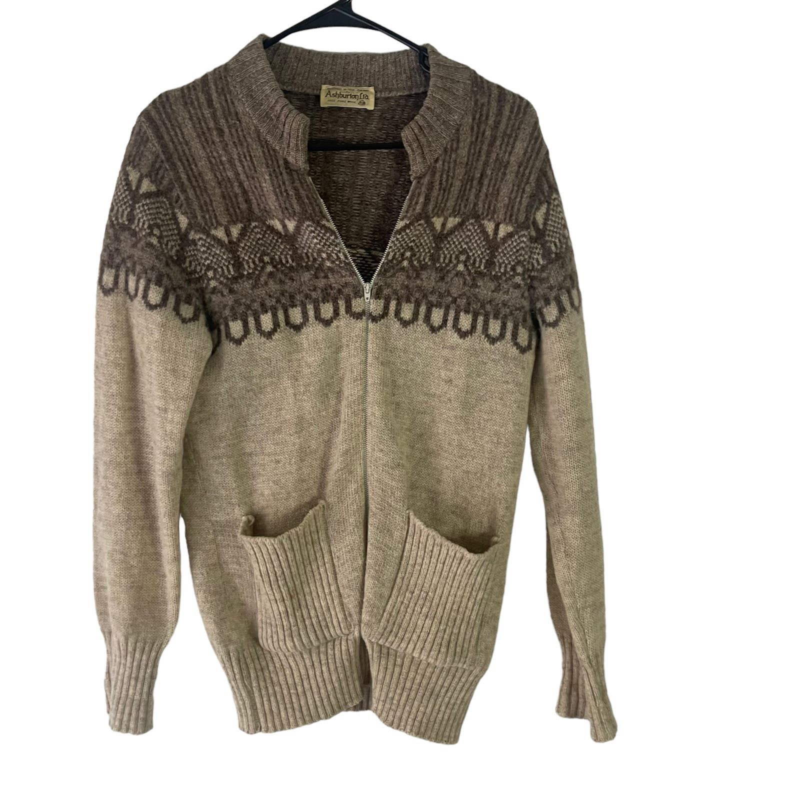 image of Ashburton Ltd New Zealand Women Large 100% Pure Wool Sweater in Tan