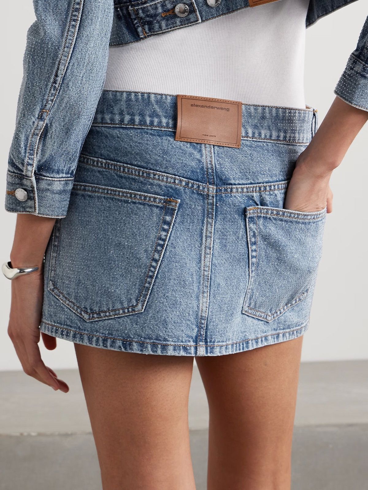 Alexander Wang Alexander Wang Crystal Denim Mini Skirt 28 Clear Hotfix Size 28" / US 6 / IT 42 - 2 Thumbnail