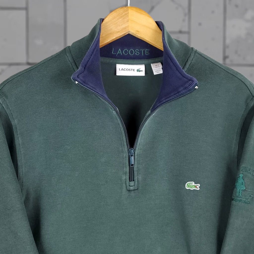 Lacoste LACOSTE 1/4 Zip Pullover XL Mens Golf Casual Green - Cog Hill Dubsdread Logo Embroidered, 100% Cotton Sweater/Sweatshirt Size US XL / EU 56 / 4 - 1 Thumbnail
