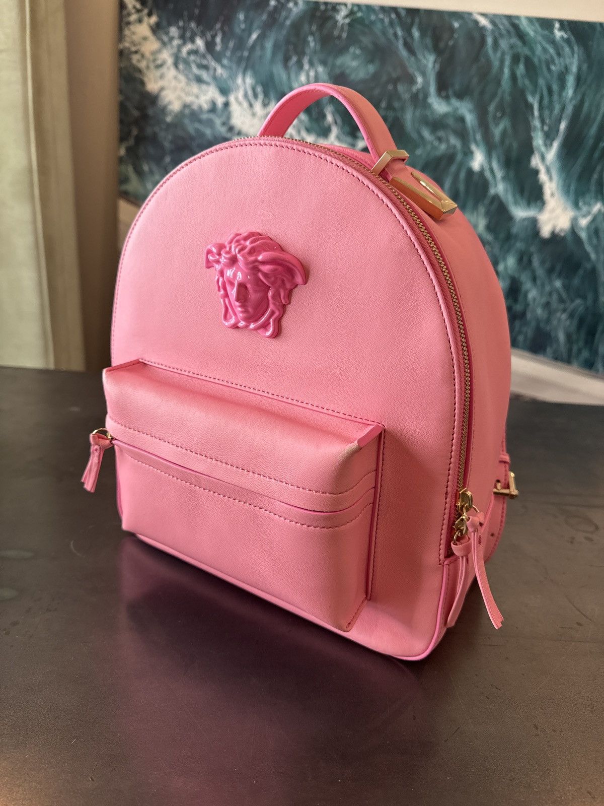 Versace Unisex Small Mini Backpack Barbie Pink Leather