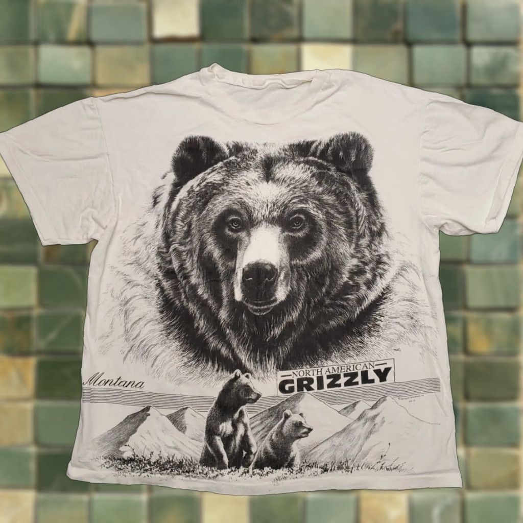 Vintage VINTAGE Nature T Shirt Mens M White Grizzly Bear by Tabor Montana Single Stitch TEE Size US M / EU 48-50 / 2 - 1 Thumbnail