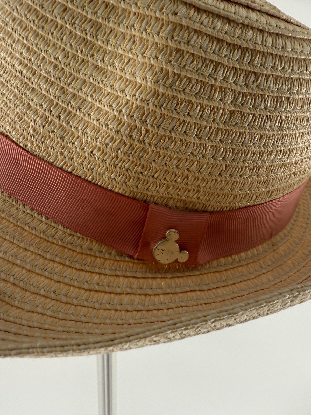 Disney Adult Walt Disney Parks Straw Fedora Hat Pink Ribbon Mickey Size ONE SIZE - 2 Thumbnail