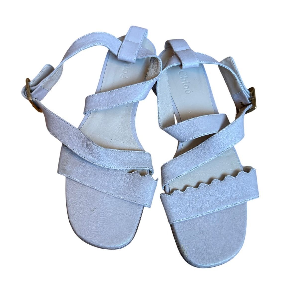 Chloe Chloé Nude Leather Scalloped Crisscross Flat Sandals Size US 7 / IT 37 - 1 Thumbnail