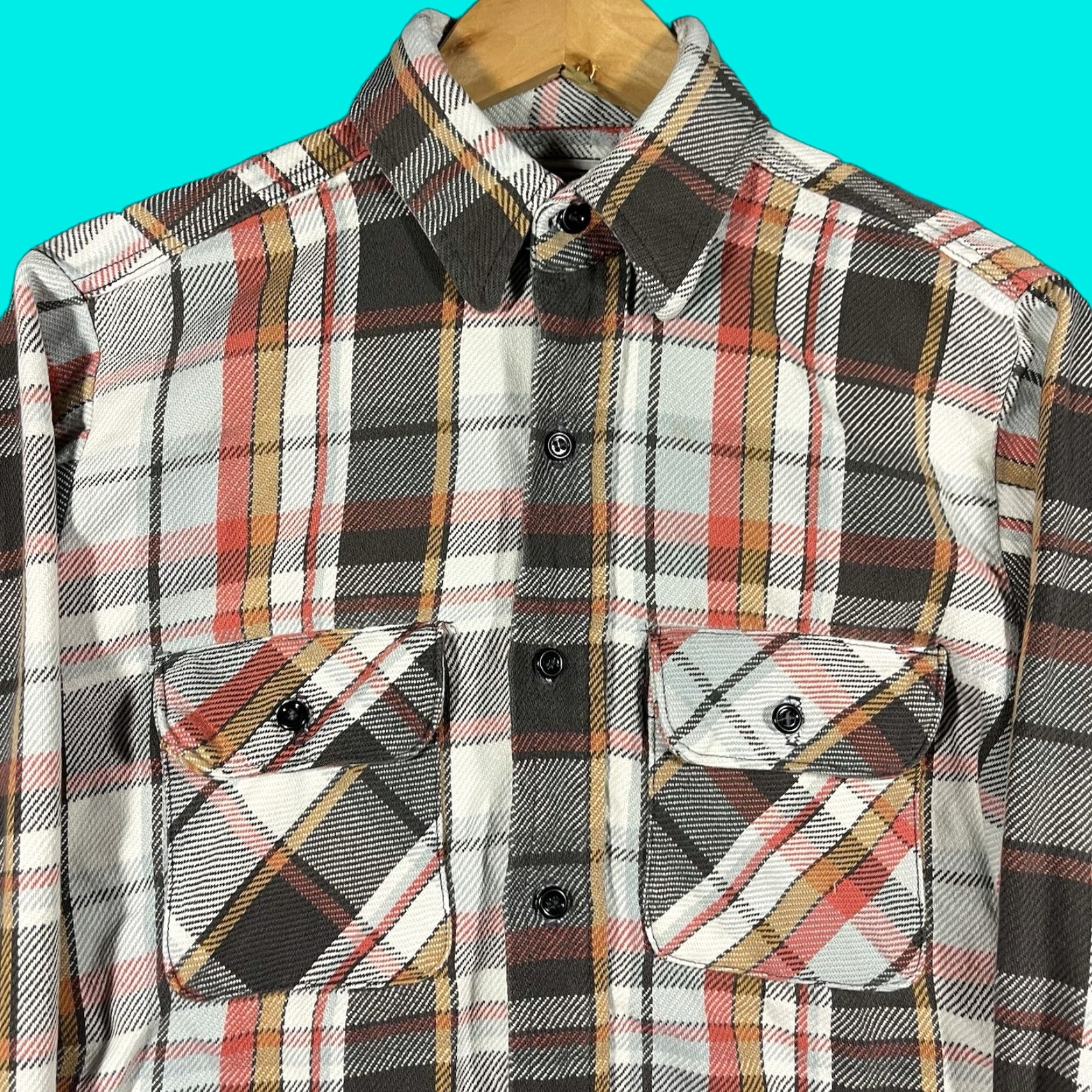 VINTAGE Five Brothers Plaid Button-Down Flannel Shirt Mens M USA 70s 80s