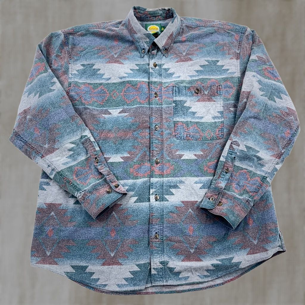 Vintage VINTAGE Cabela's Shirt Men XL Chamois Cloth Aztec Southwestern Button Up Faded Size US XL / EU 56 / 4 - 1 Thumbnail