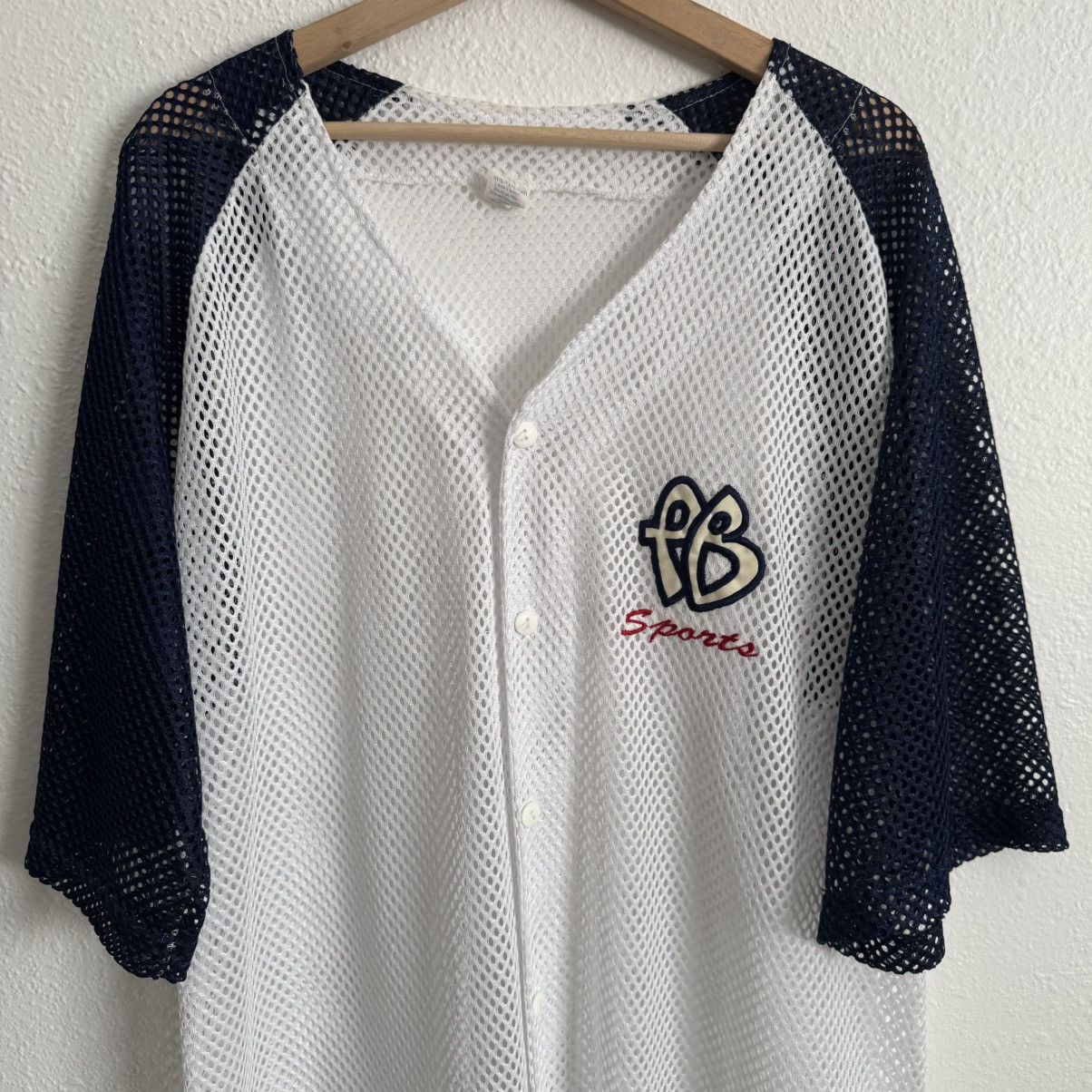 Other PB SPORTS Vintage 90s White Navy Blue Mesh Baseball Jersey Size US XL / EU 56 / 4 - 2 Thumbnail