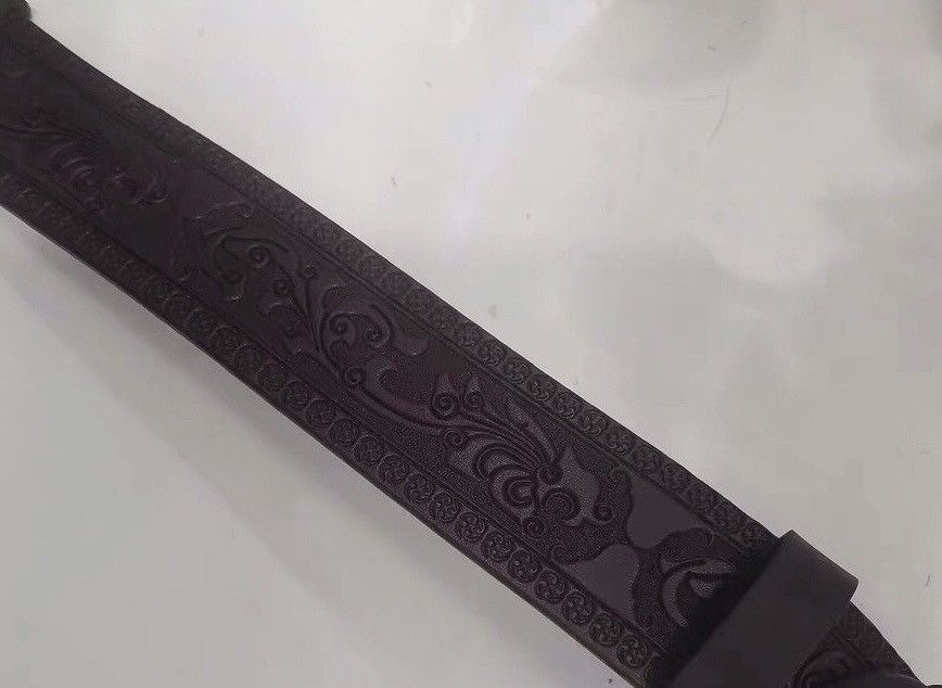 Japanese Brand × Vintage Retro brown lotus carved western leather belt Size ONE SIZE - 5 Thumbnail
