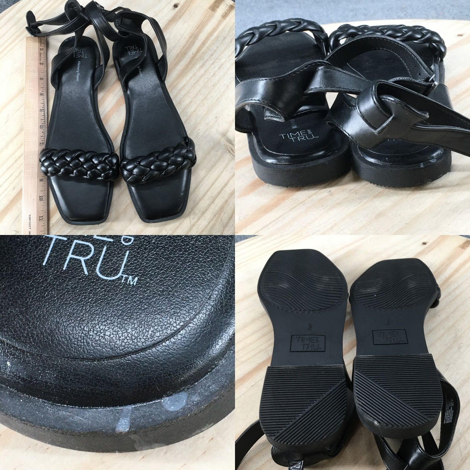 Vintage Time And Tru Sandals Womens 9 Braided Ankle Strap Flats Black Faux Leather Size US 9 / IT 39 - 8 Thumbnail