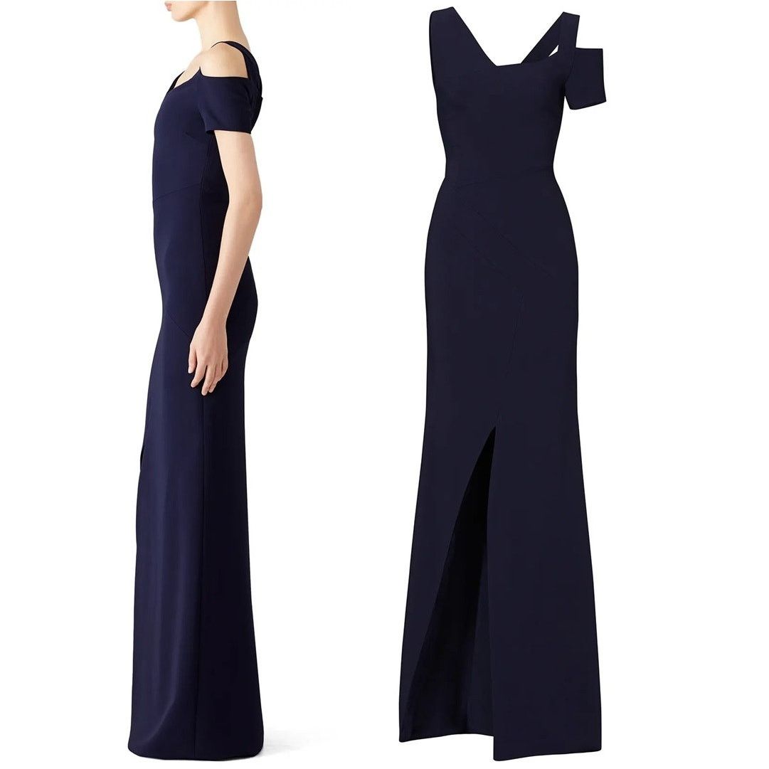 Antonio Berardi Antonio Berardi Navy Blue Asymmetrical Cold Shoulder Gown Size M / US 6-8 / IT 42-44 - 17 Thumbnail