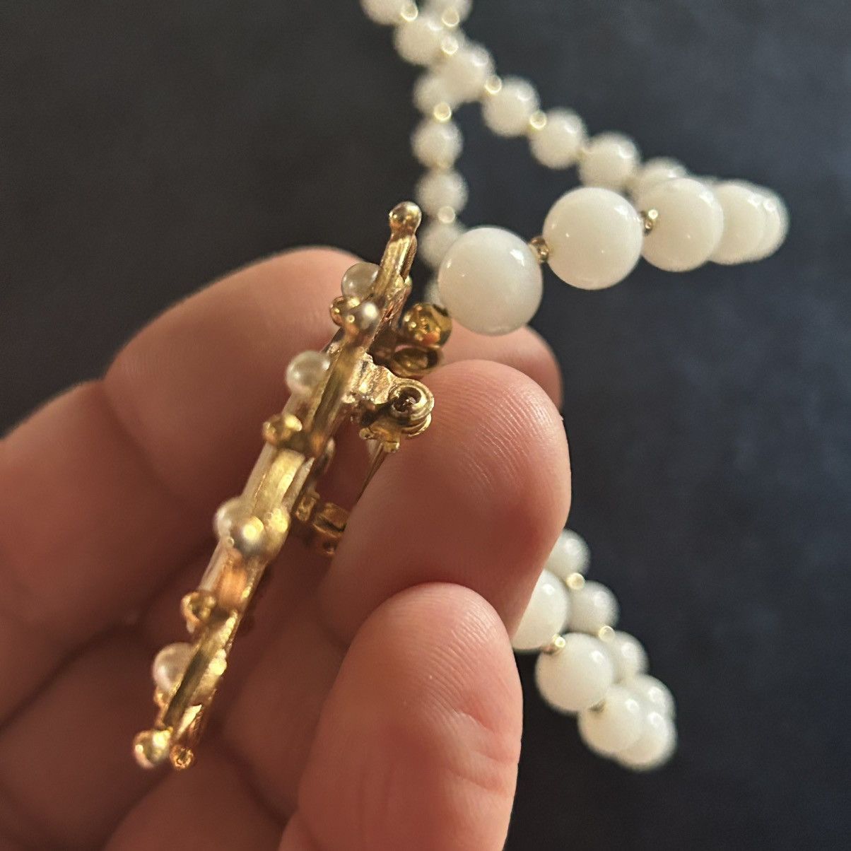 Handmade Handcrafted graduated milky quartz mother of pearl necklace Size ONE SIZE - 9 Thumbnail
