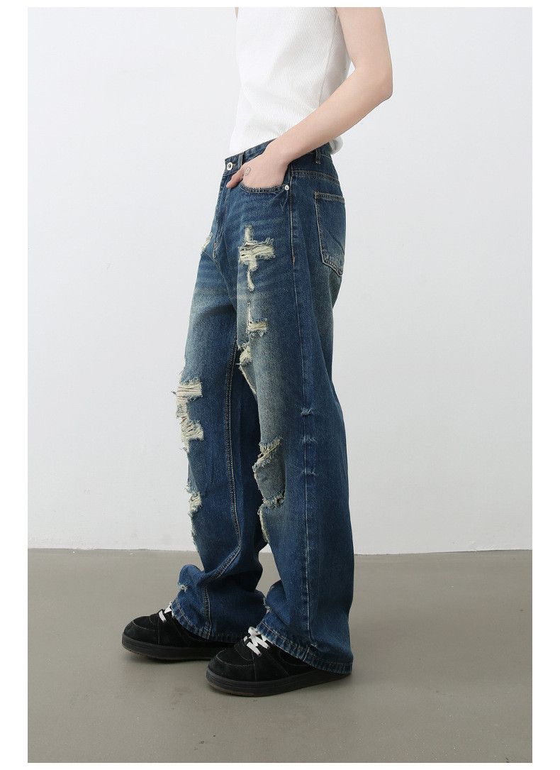 Japanese Brand American men's street retro vibe loose straight ripped jeans Size US 32 / EU 48 - 4 Thumbnail