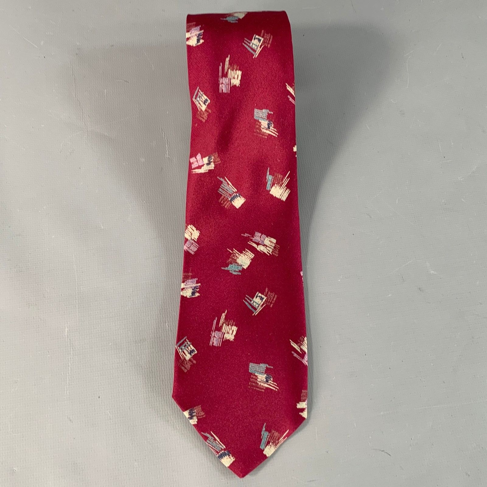 Valentino VALENTINO One Size Burgundy Grey Abstract Silk Tie Size ONE SIZE - 2 Thumbnail