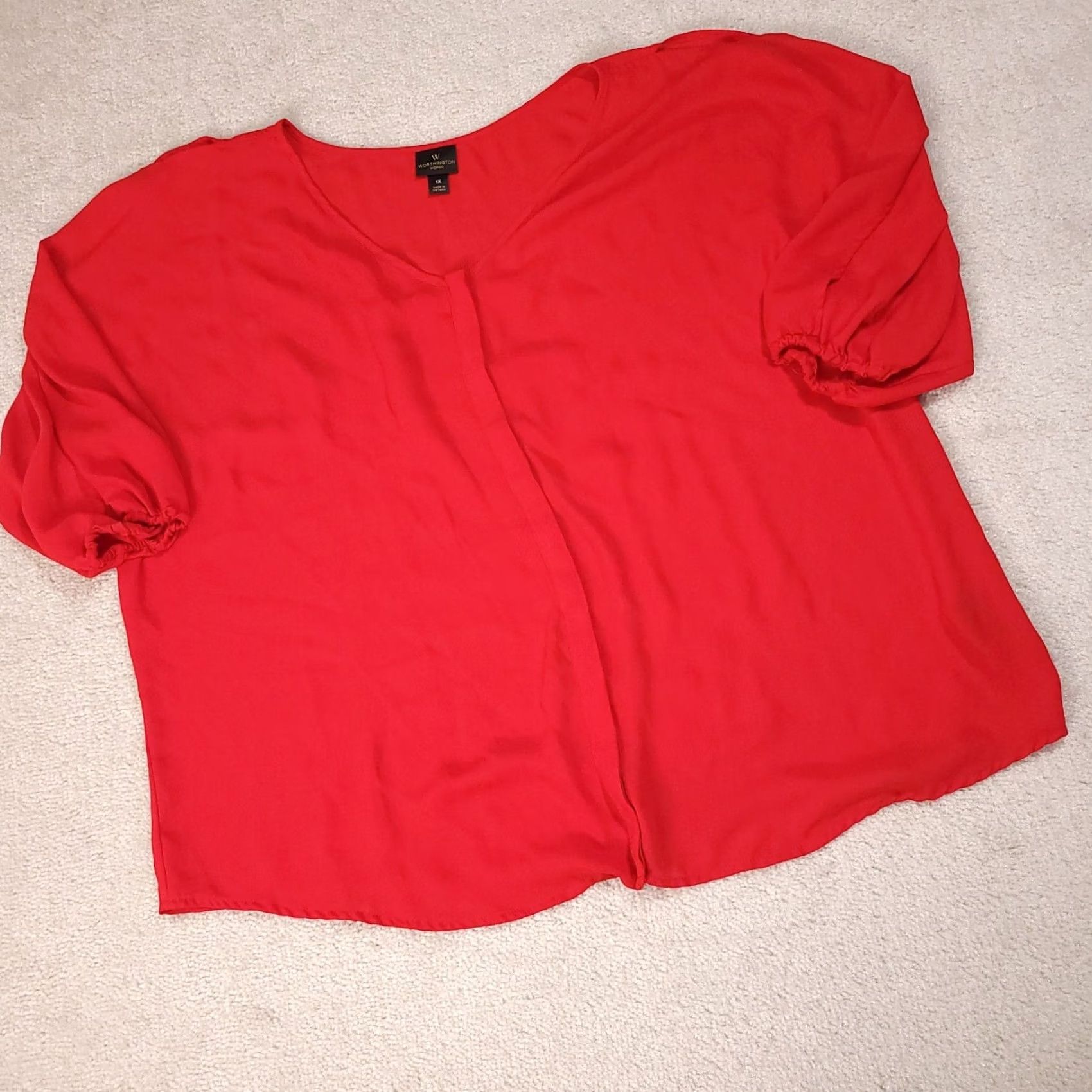 Worthington Worthington Button Up Shirt Womens 1X Plus Red Polyester 3/4 Balloon Sleeve Size XL / US 12-14 / IT 48-50 - 2 Thumbnail
