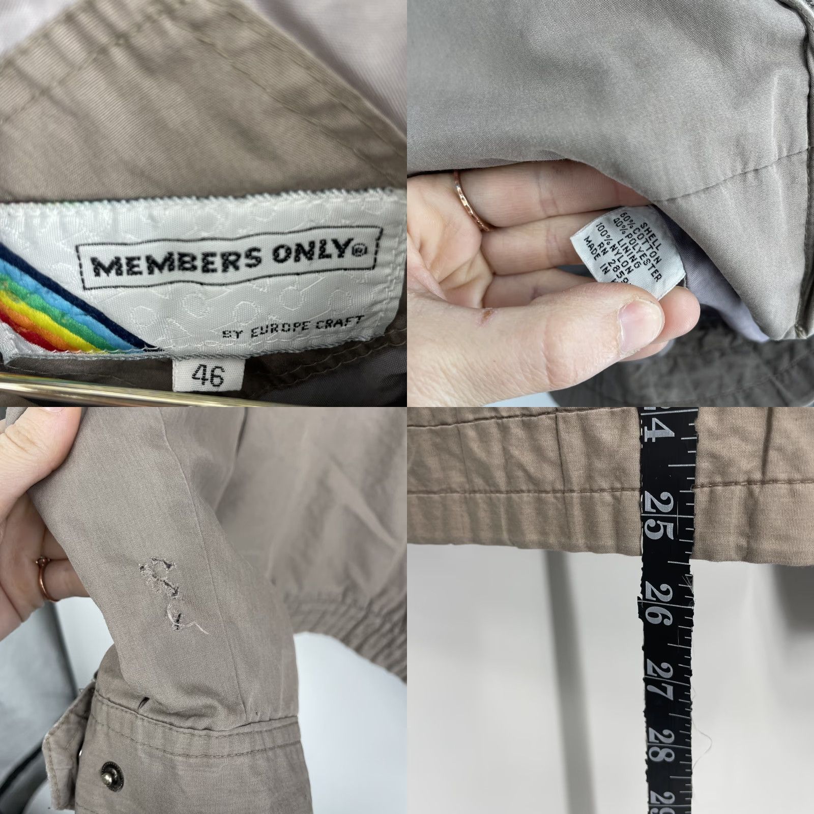Members Only VINTAGE Members Only Jacket Men XL Beige Zip Up 90s Bomber Coat with Shoulder Pads Mens XL Beige 80s READ Size US XL / EU 56 / 4 - 8 Thumbnail