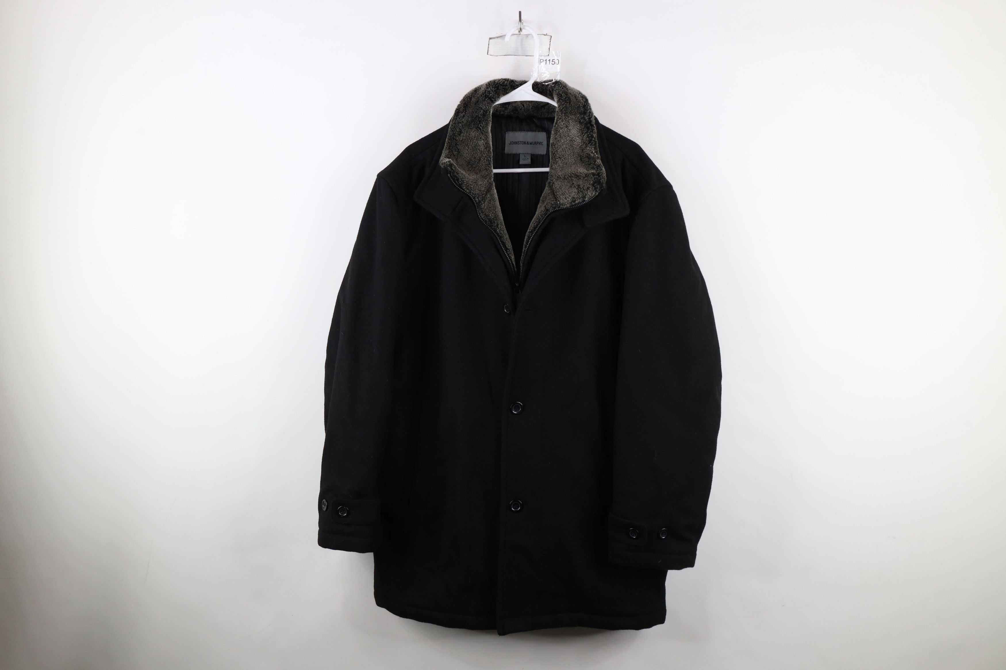 Johnston & Murphy × Vintage Johnston & Murphy Wool Cashmere Button Car Coat Jacket Black Size US L / EU 52-54 / 3 - 1 Thumbnail