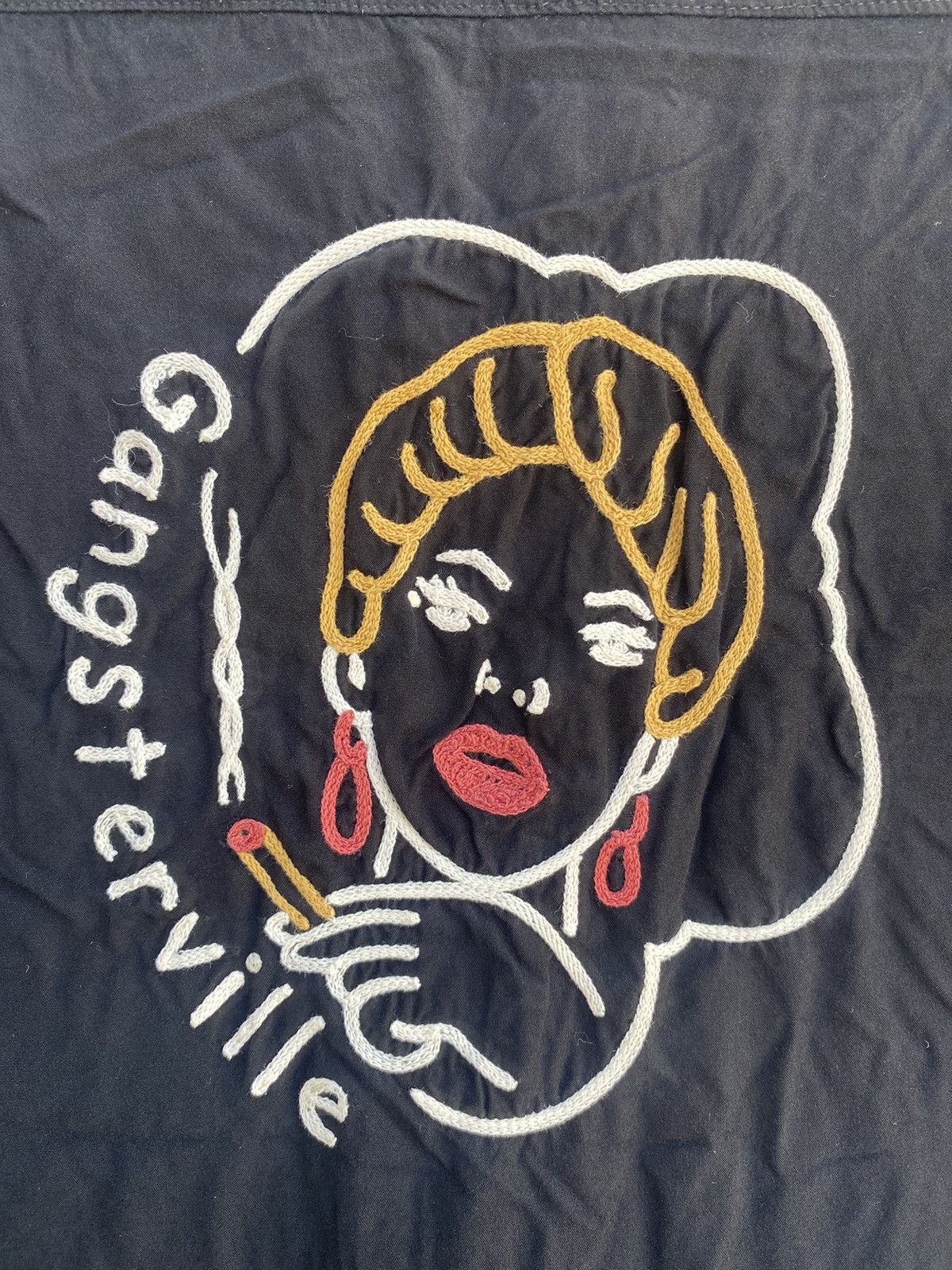 Japanese Brand Vtg 90s GANGSTERVILLE Lucy chainstitch logo rayon shirts Size US S / EU 44-46 / 1 - 2 Thumbnail