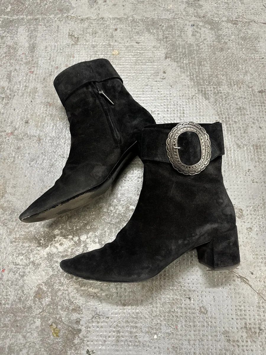 Saint Laurent Paris Saint Laurent Navy Suede Ankle Metallic Buckle Boots Size US 7 / IT 37 - 8 Thumbnail