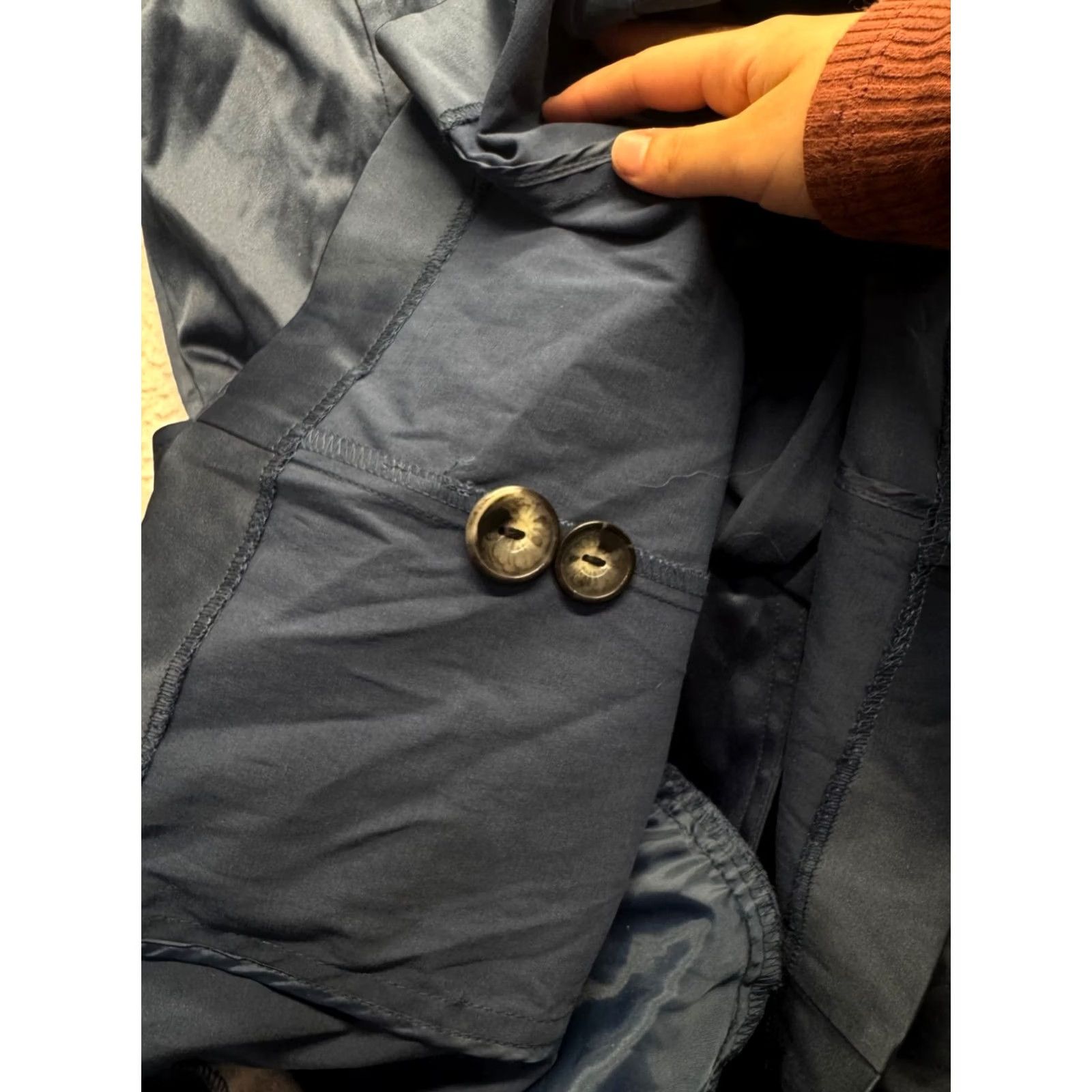 Vintage VINTAGE Double-Breasted Navy Trench Coat With Belt & Button Details Womens M Blue Coat Trench 32in Length (Fall, Spring) Size M / US 6-8 / IT 42-44 - 6 Thumbnail