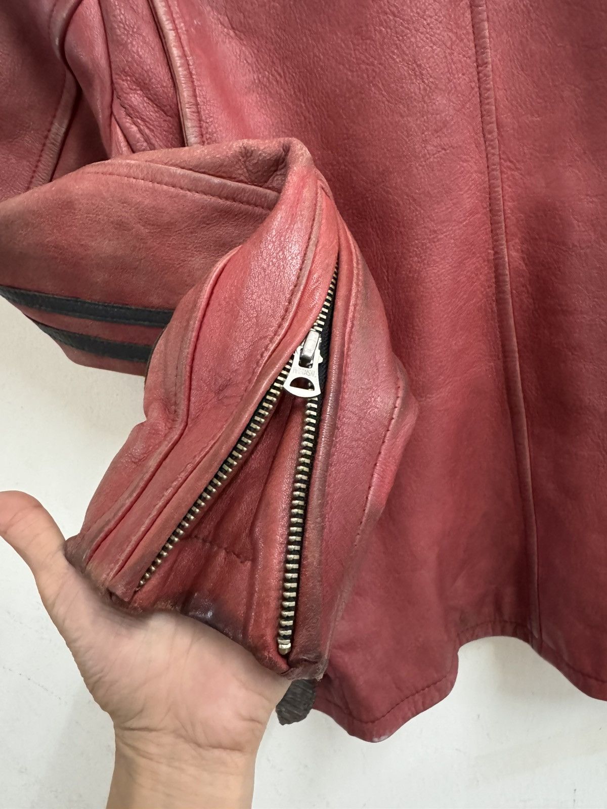 Schott Vintage 80s Schott NYC 654 Red Leather Jacket Racing Stripes Size US S / EU 44-46 / 1 - 15 Thumbnail