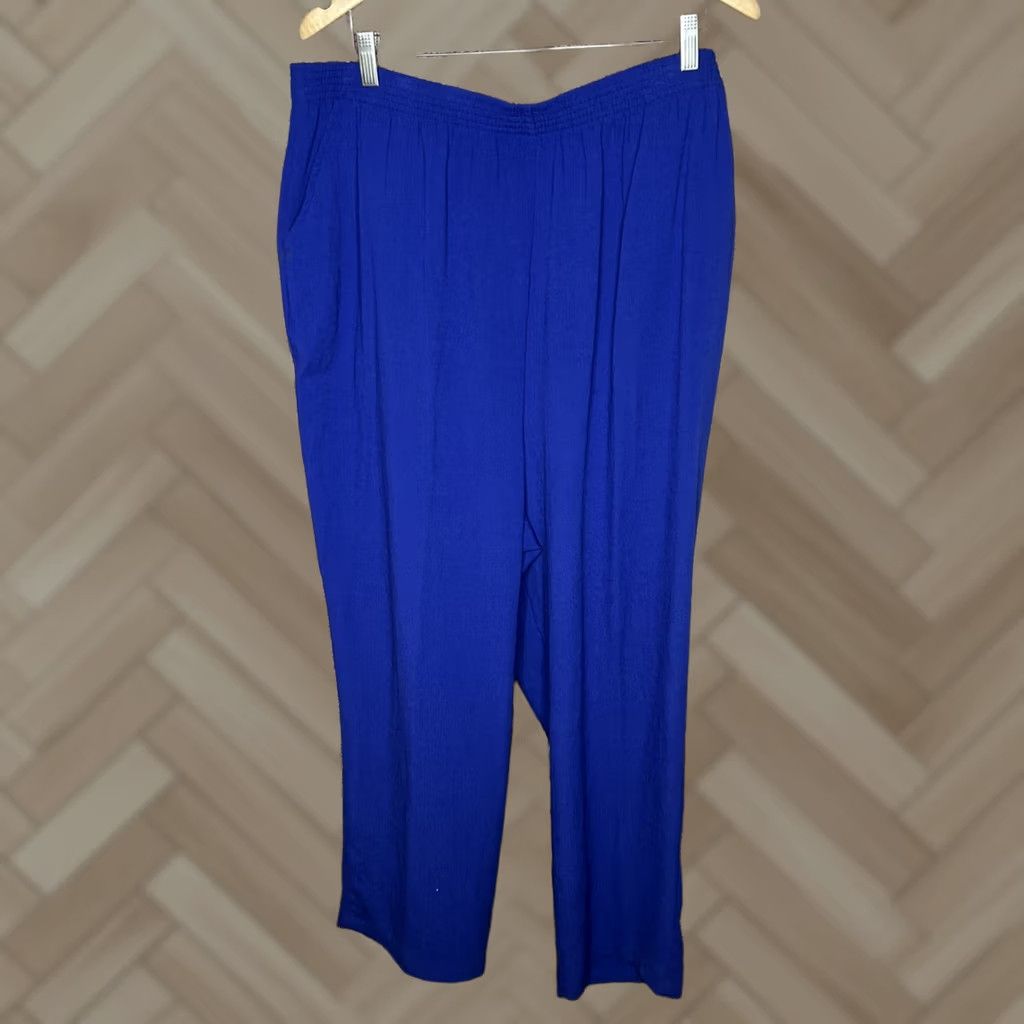 Vintage Maggie Barnes Plus Size Blue Elastic Waist Pants 24W NWT Knit 28in Inseam Slimming Pockets Regular Adult Womens Trousers Size 42" / US 20 - 1 Thumbnail