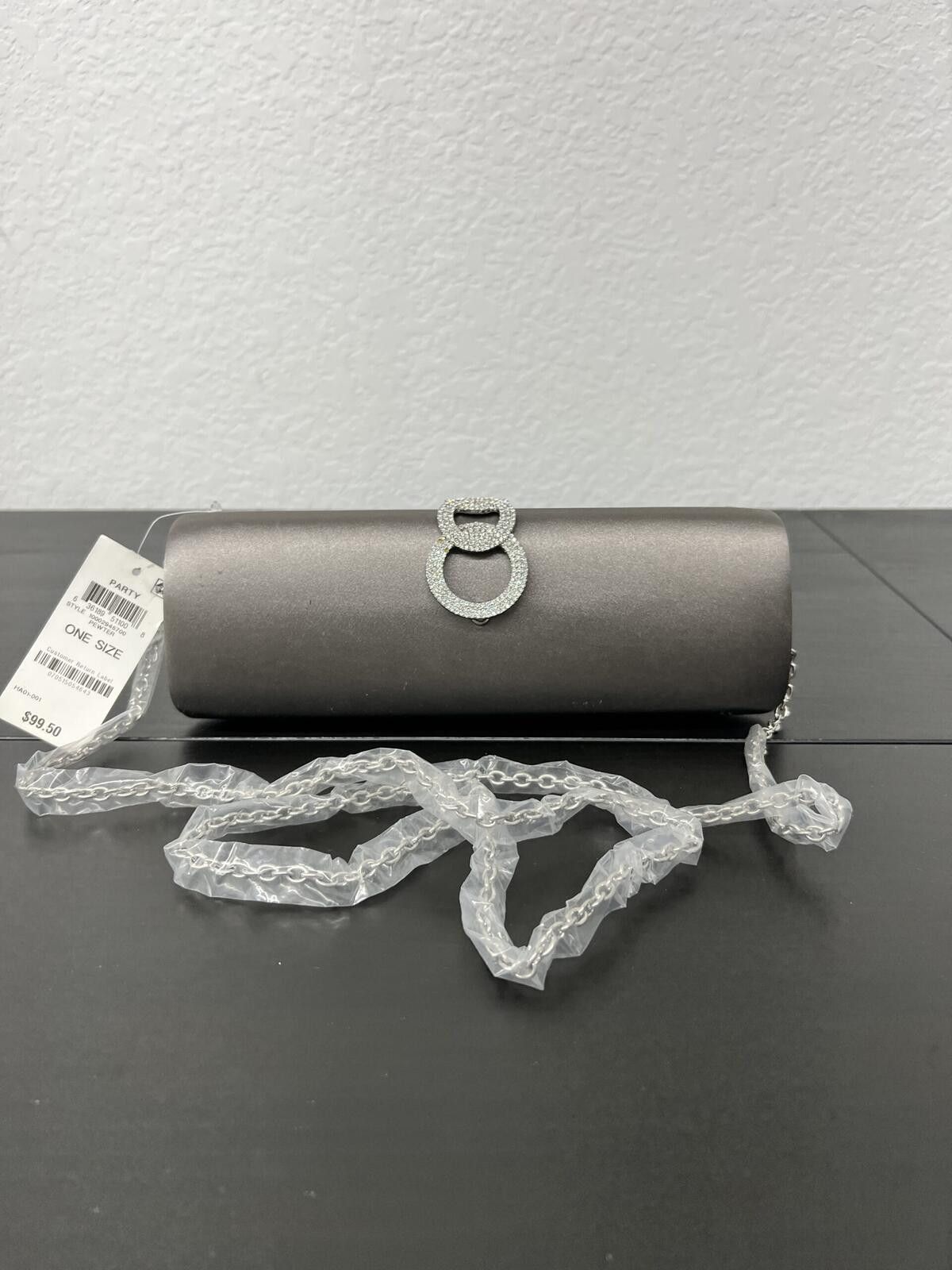 Other I.N.C. Women's Grey Satin Isabeel Double Ring Clutch Bag Size ONE SIZE - 1 Thumbnail