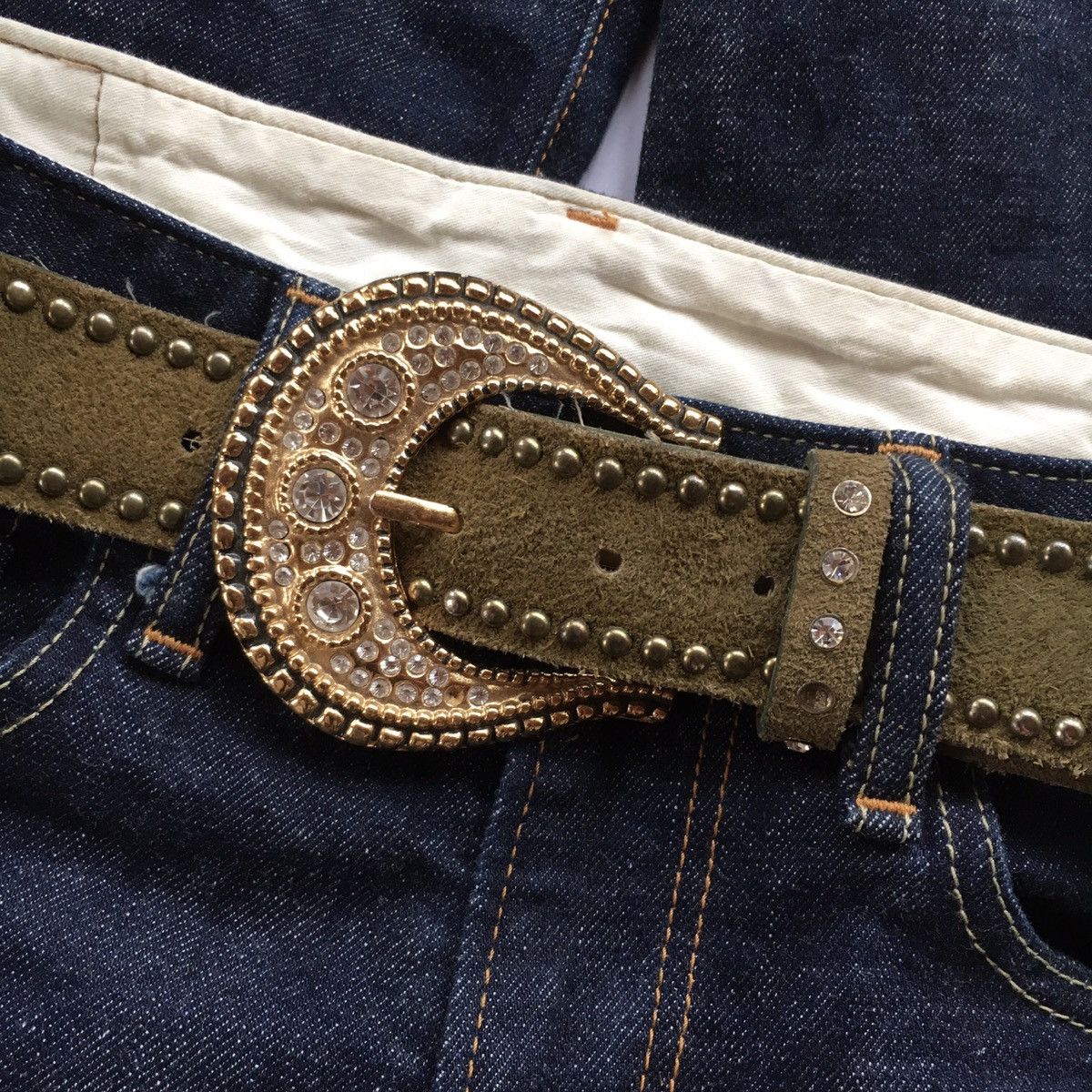 If Six Was Nine × Japanese Brand × Le Grande Bleu (L.G.B.) Green suede studded belt Size ONE SIZE - 4 Thumbnail