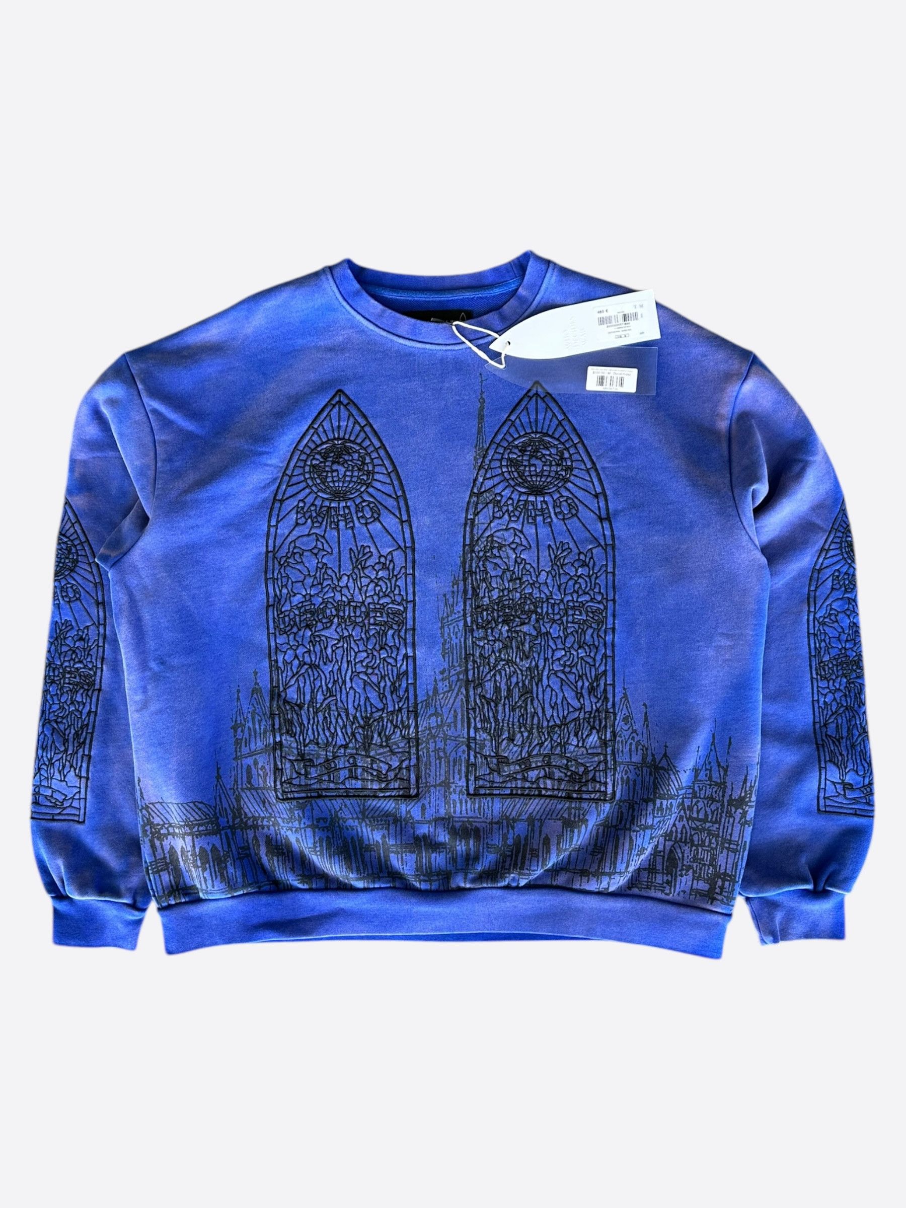 Pre-owned Who Decides War Blue & Black Embroidered Cathedral Sweater