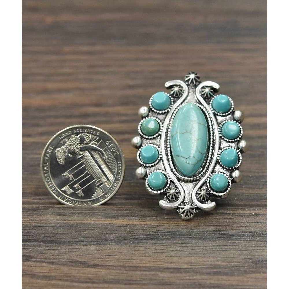 Other Turquoise Adjustable Statement Cuff Ring with Brass Dual Ban Size ONE SIZE - 3 Thumbnail