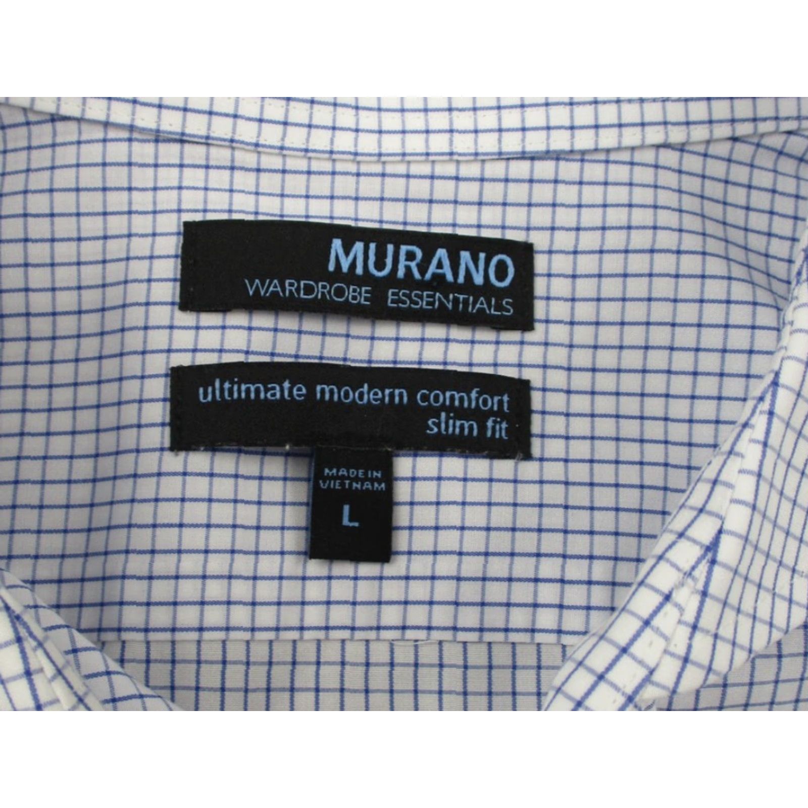 Murano Murano Shirt Mens Large Blue White Check Button Down Slim Fit Dress Shirt Size 42R - 5 Thumbnail