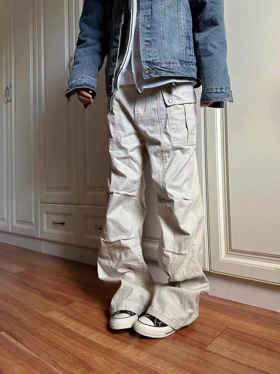 Jean White Multi-pocket Wide Leg Cargo Pants Size US 34 / EU 50 - 1 Thumbnail
