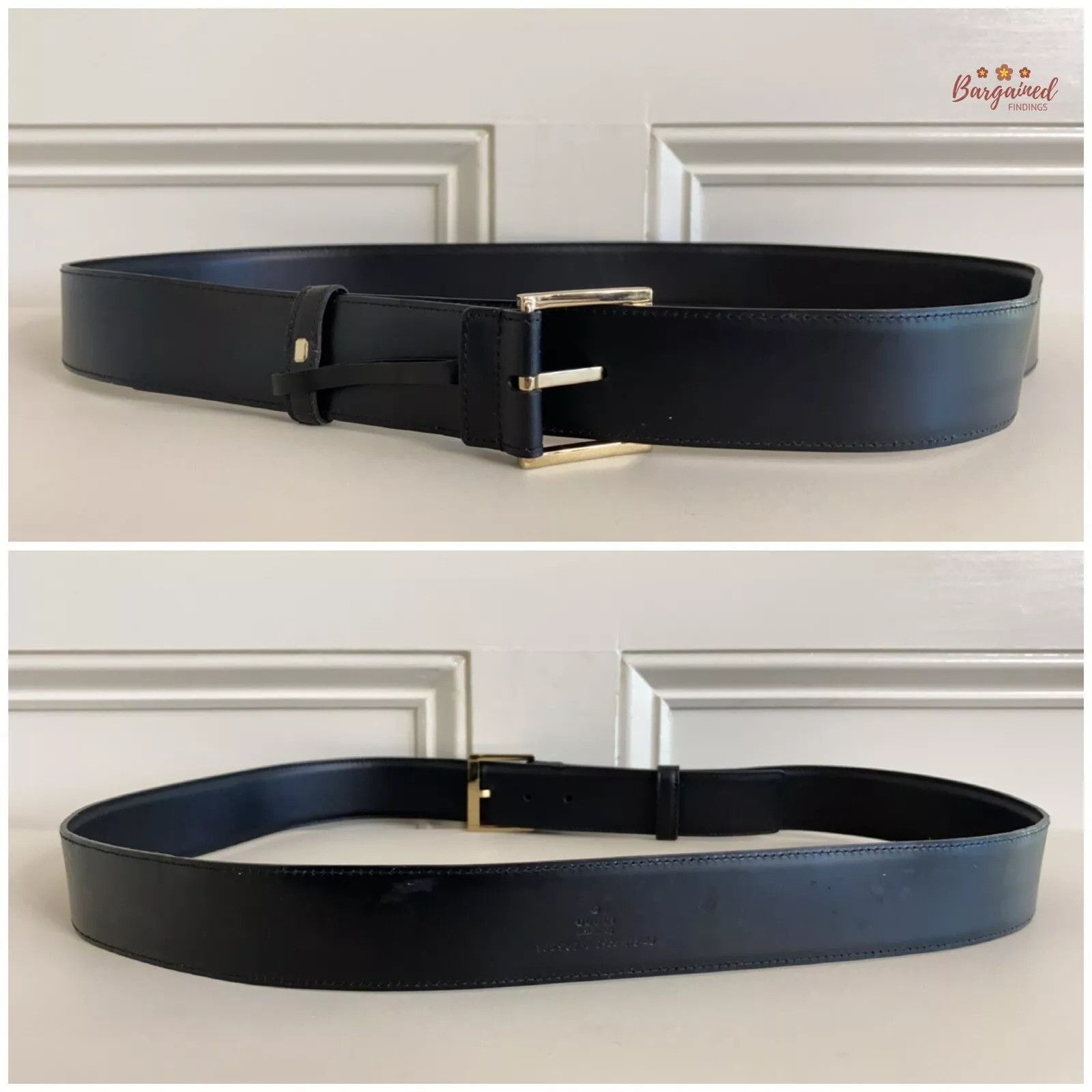 Gucci Gucci Black Smooth Calfskin Leather Gold Buckle Belt Size 42 - 5 Thumbnail