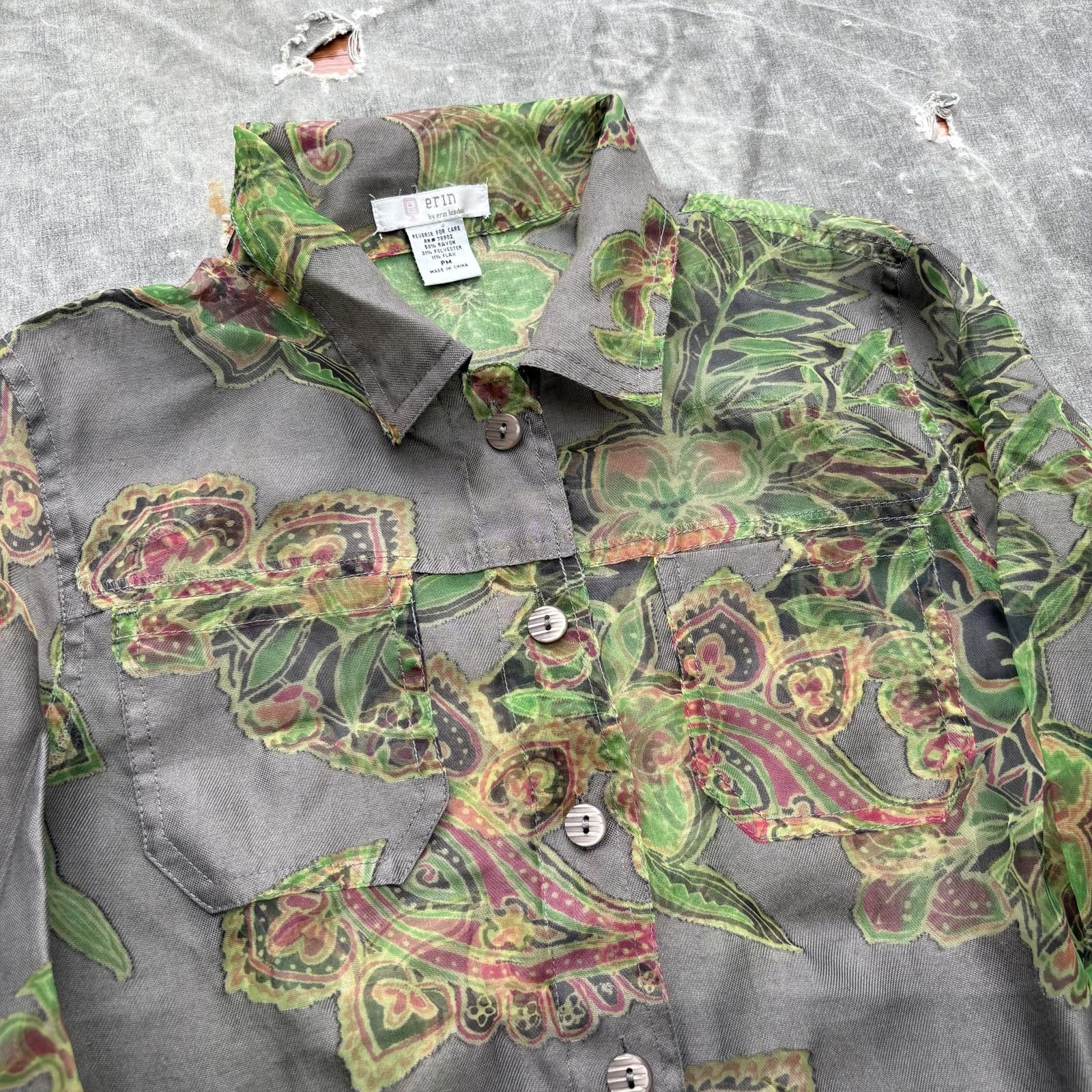Vintage Vintage 90s Y2K Paisley Floral Semi-Sheer Button Up Blouse Size M / US 6-8 / IT 42-44 - 2 Thumbnail