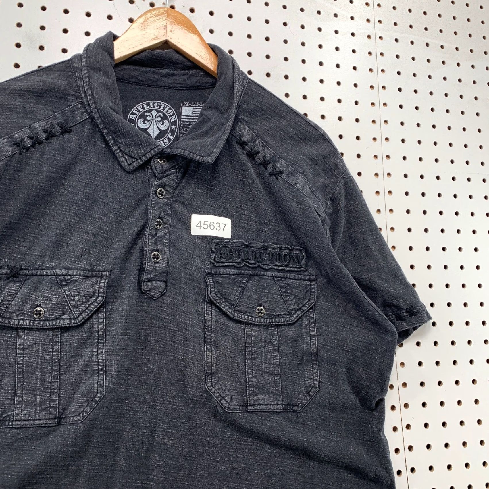 Affliction VINTAGE Affliction Shirt Mens 2XL Black Pocket Polo Y2K Distressed Gothic Punk Size US XXL / EU 58 / 5 - 3 Thumbnail